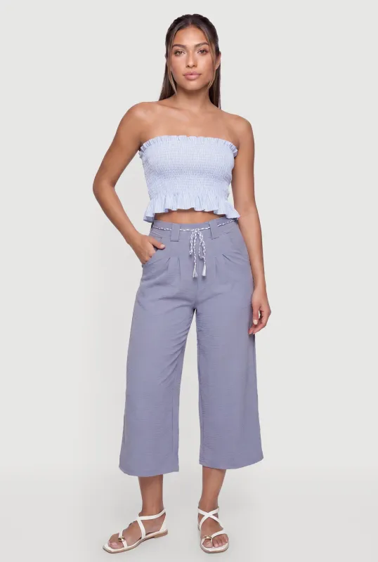 Striped Ruffle Hem Smocked Tube Crop Top made by Rainbow