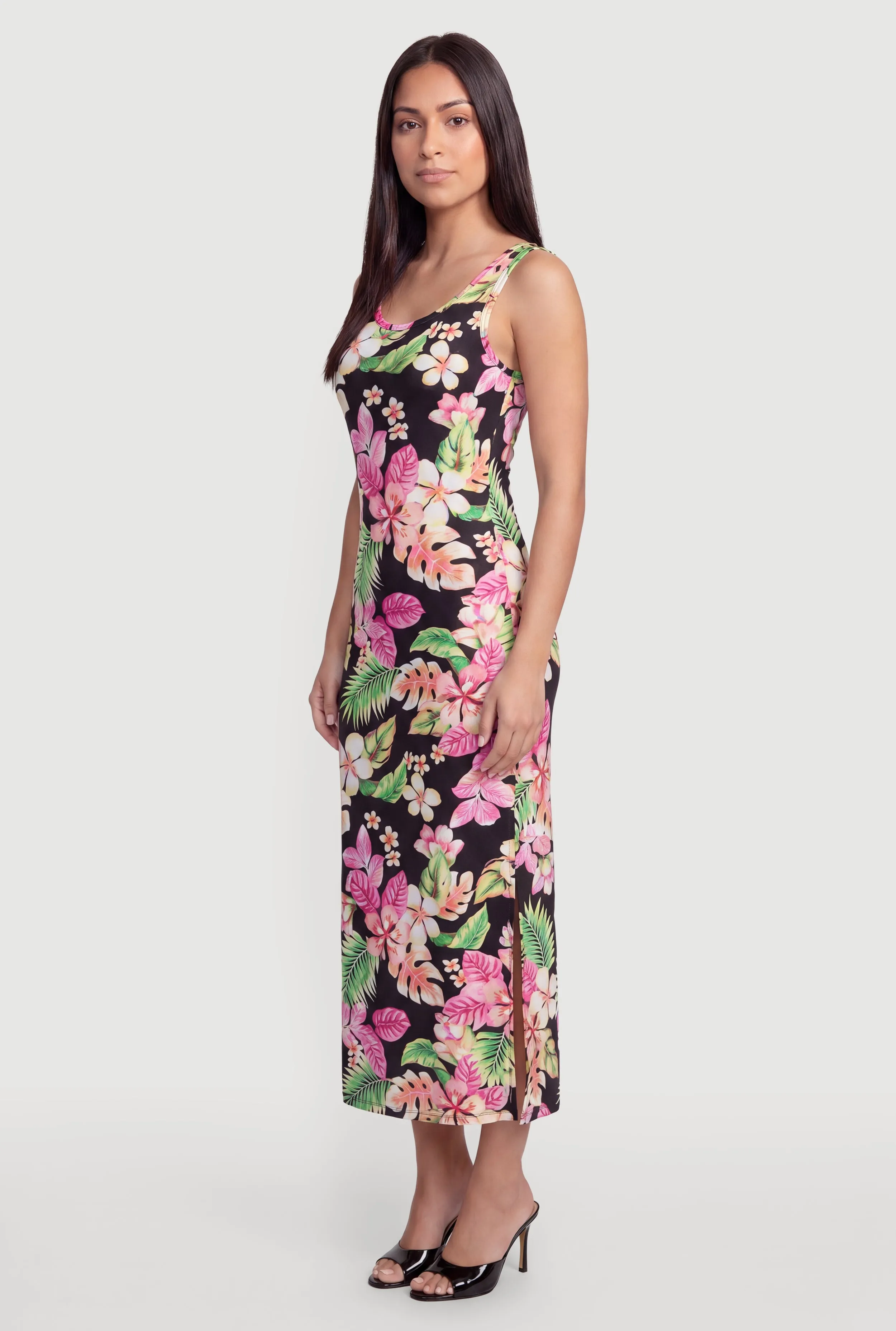Floral Sleeveless Ribbed Knit Maxi Dress with Side Slits sold by Rainbow product image thumbnail 2