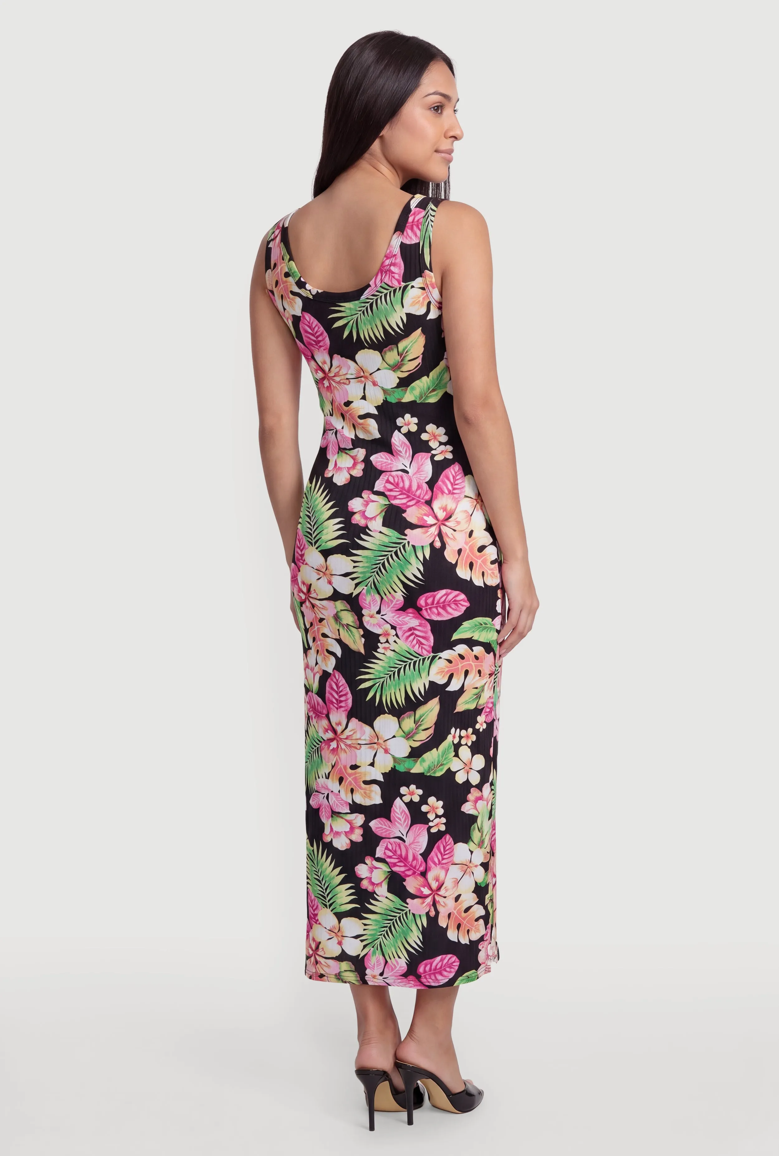 Floral Sleeveless Ribbed Knit Maxi Dress with Side Slits sold by Rainbow product image thumbnail 3