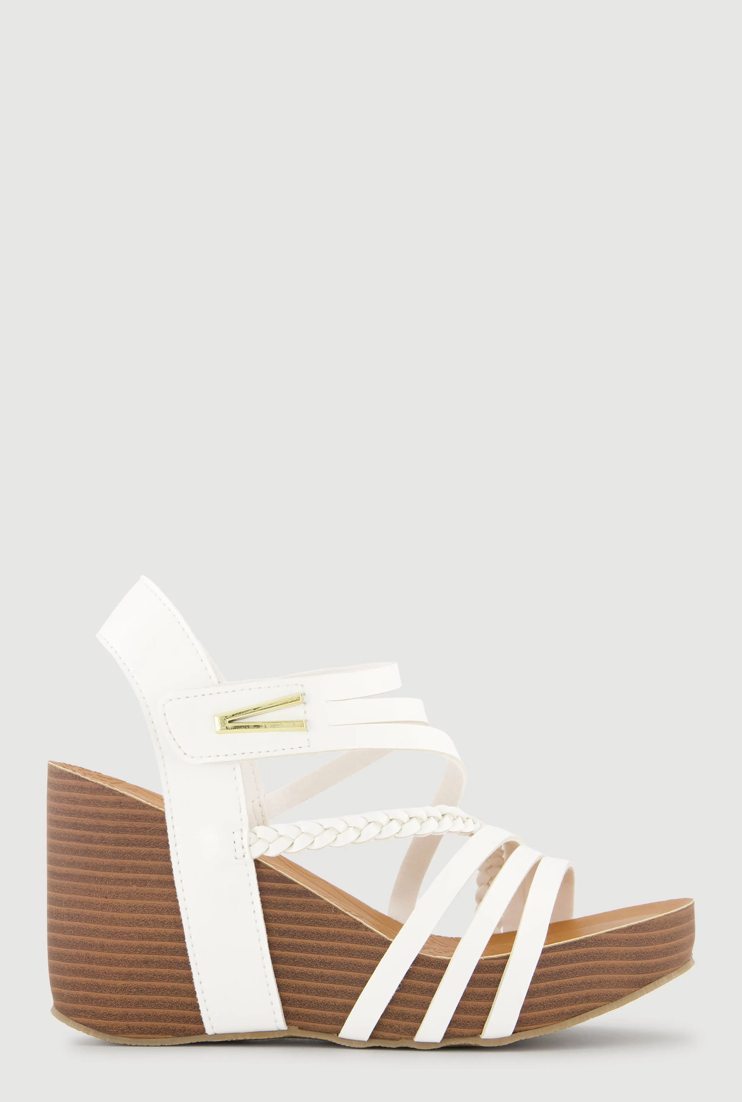 Metallic Detail Braided Velcro Ankle Strap Wedge Sandals sold by Rainbow product image thumbnail 2