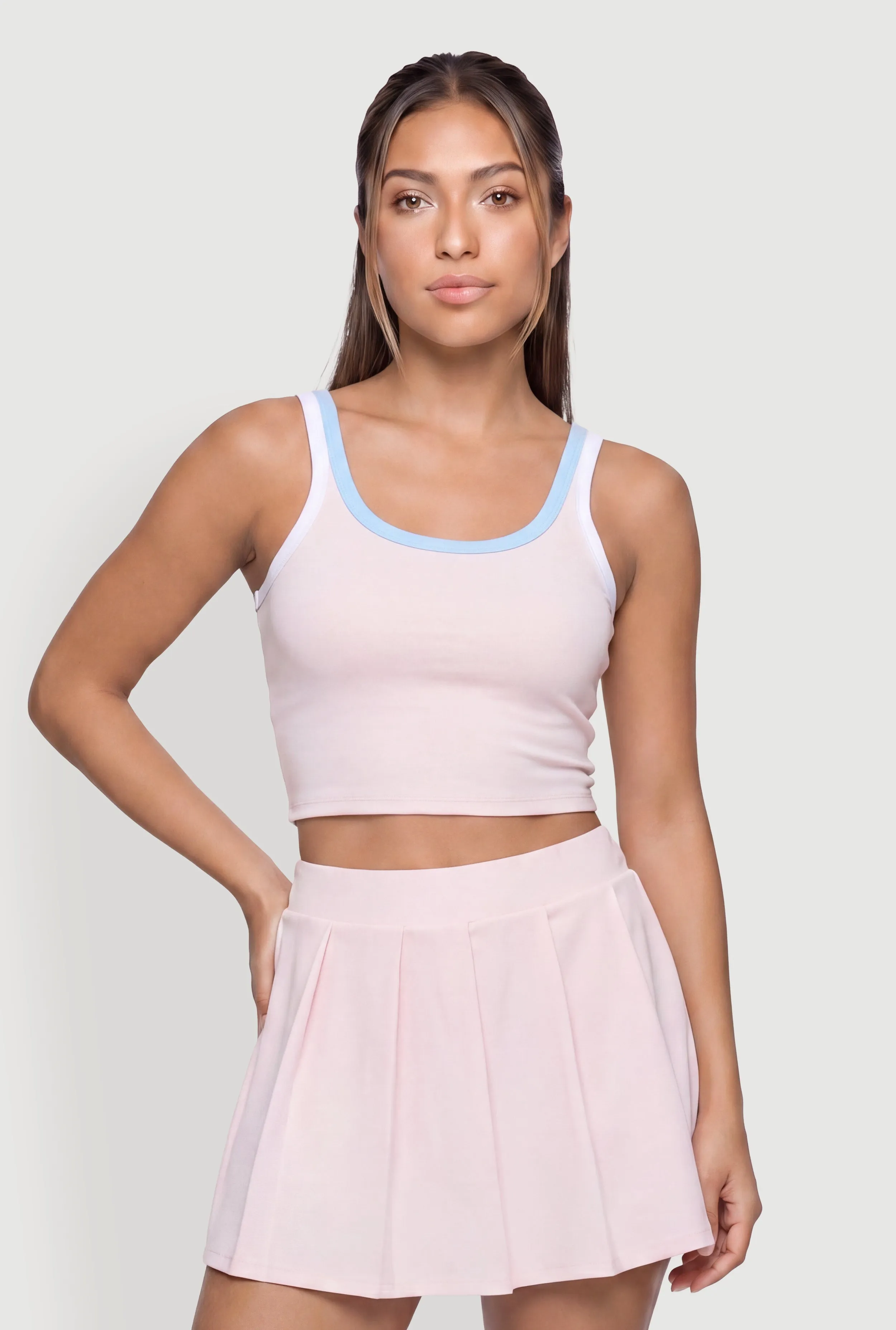 Contrast Trim Racerback Layered Look Crop Top sold by Rainbow product image thumbnail 2