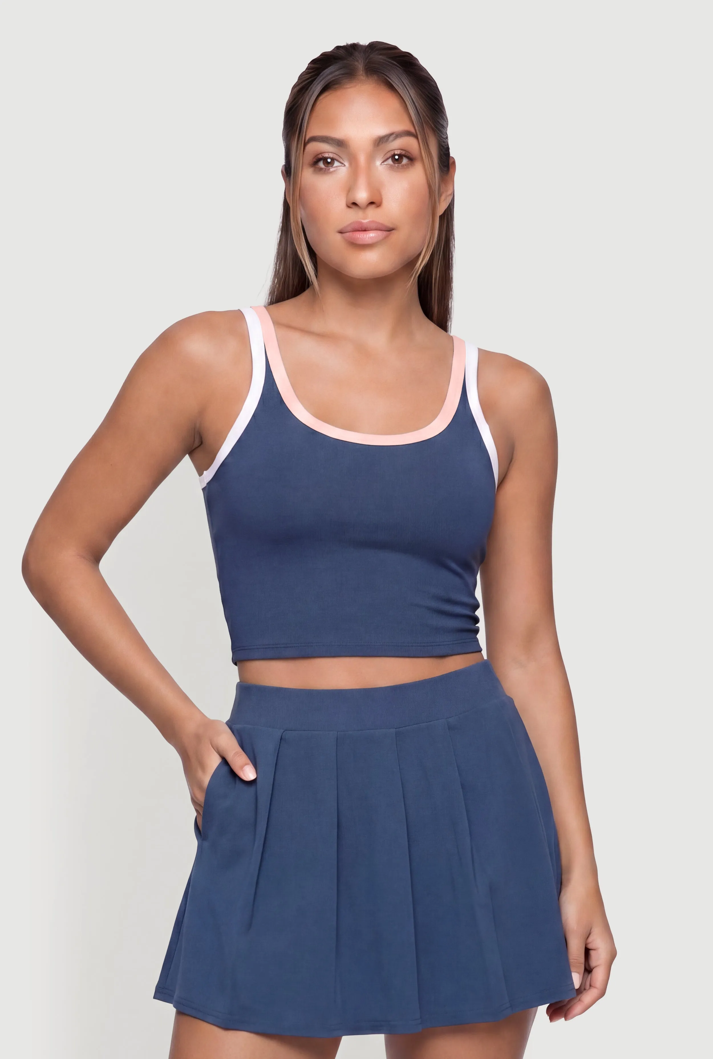 Contrast Trim Racerback Layered Look Crop Top sold by Rainbow product image thumbnail 3