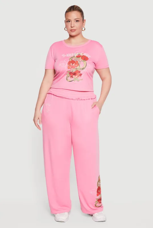 Plus Size Savage Love Rose Snake Graphic Pants made by Rainbow