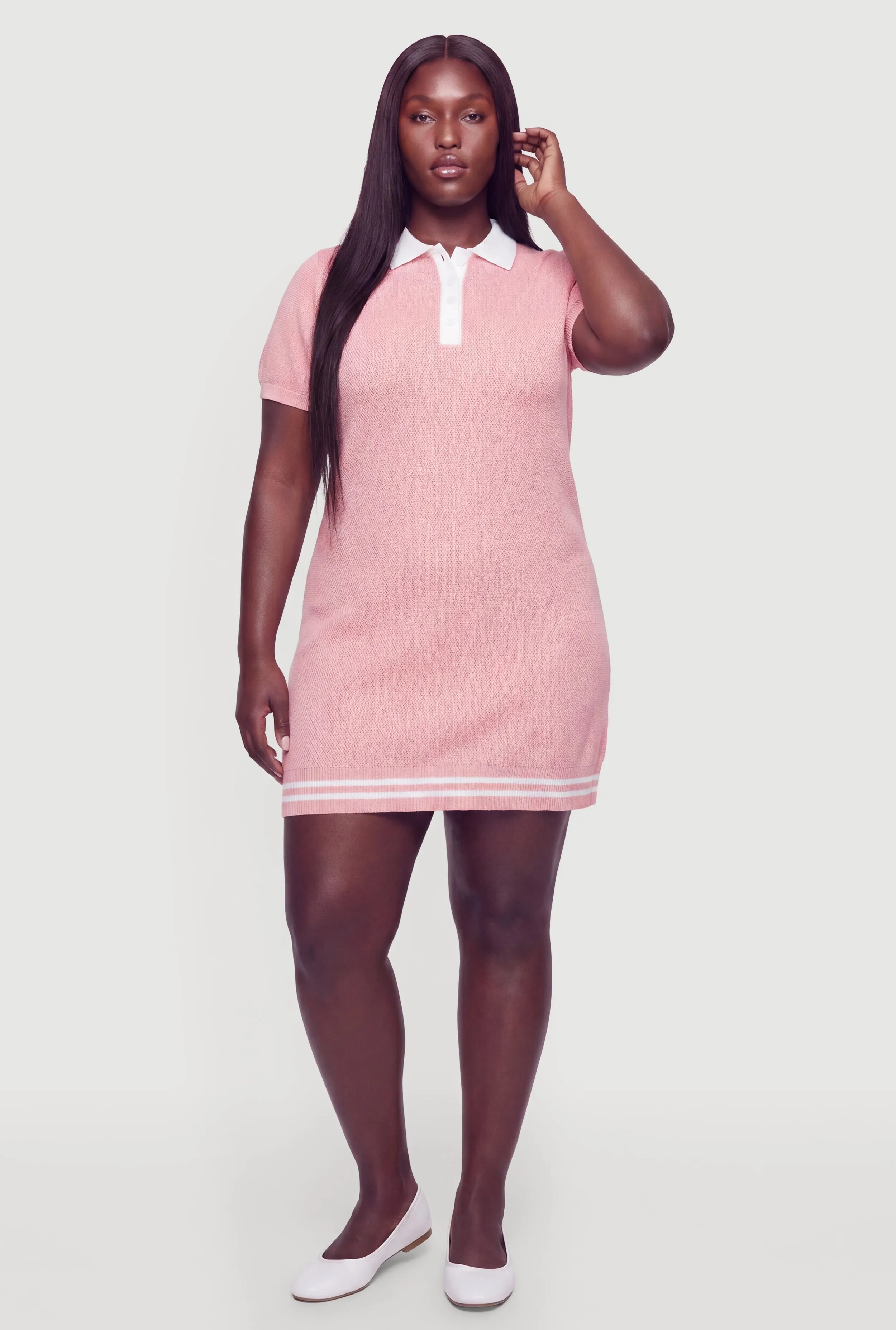 Plus Size Varsity Stripe Polo Sweater Dress sold by Rainbow product image thumbnail 3