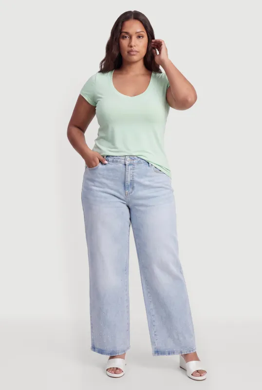 Plus Size Short Sleeve V-Neck Tee made by Rainbow