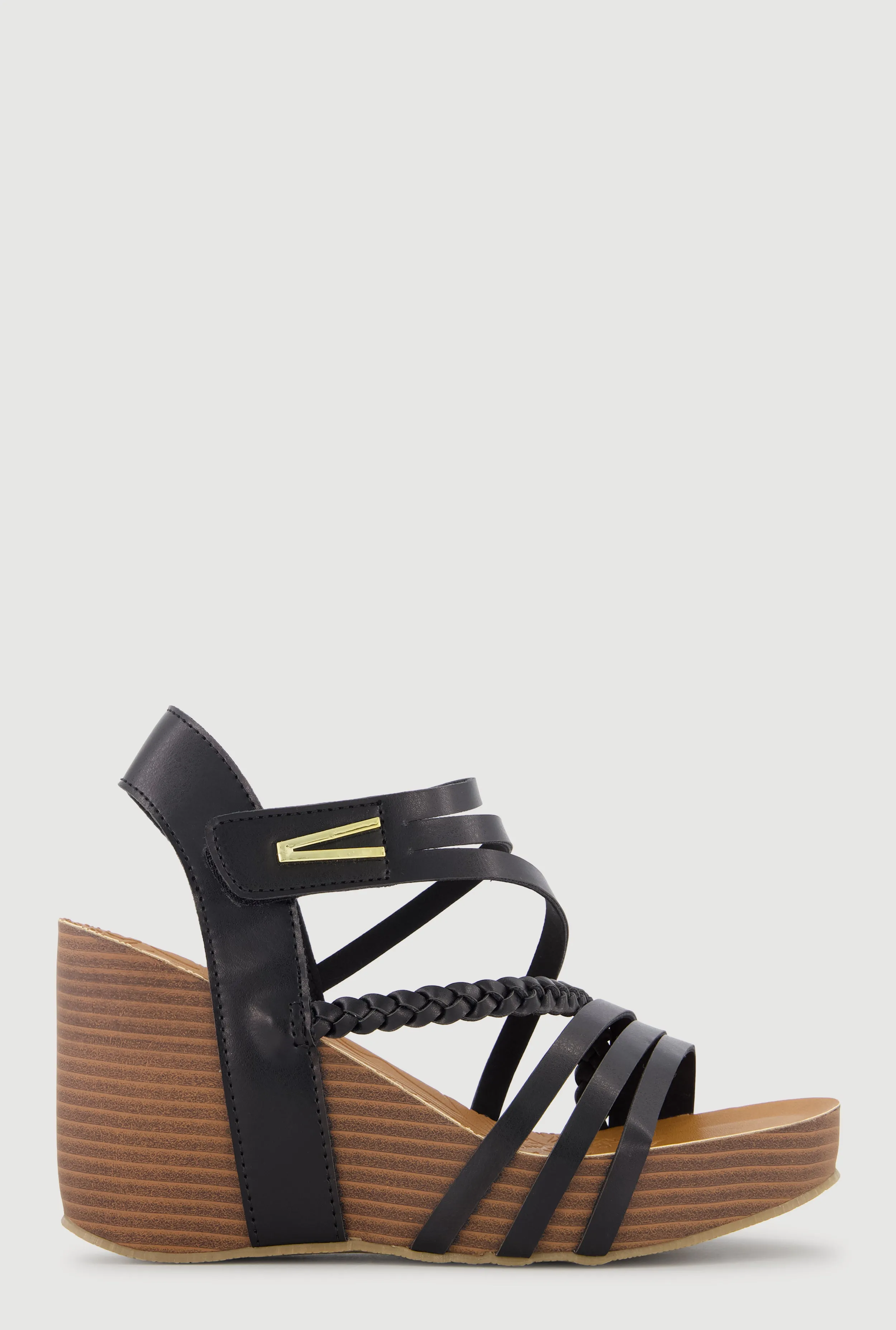 Metallic Detail Braided Velcro Ankle Strap Wedge Sandals sold by Rainbow product image thumbnail 2