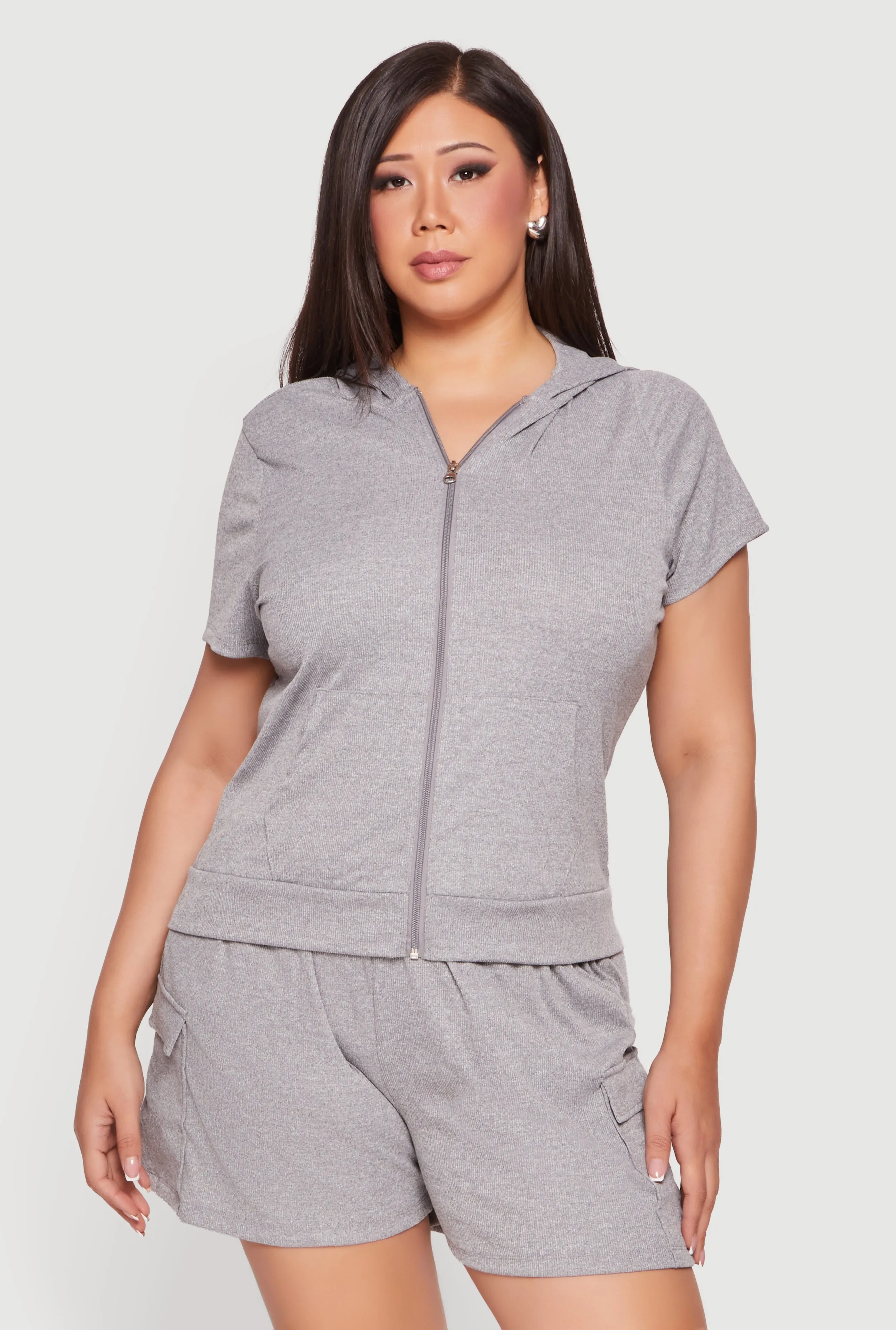Plus Size Zip Front Short Sleeve Hoodie sold by Rainbow