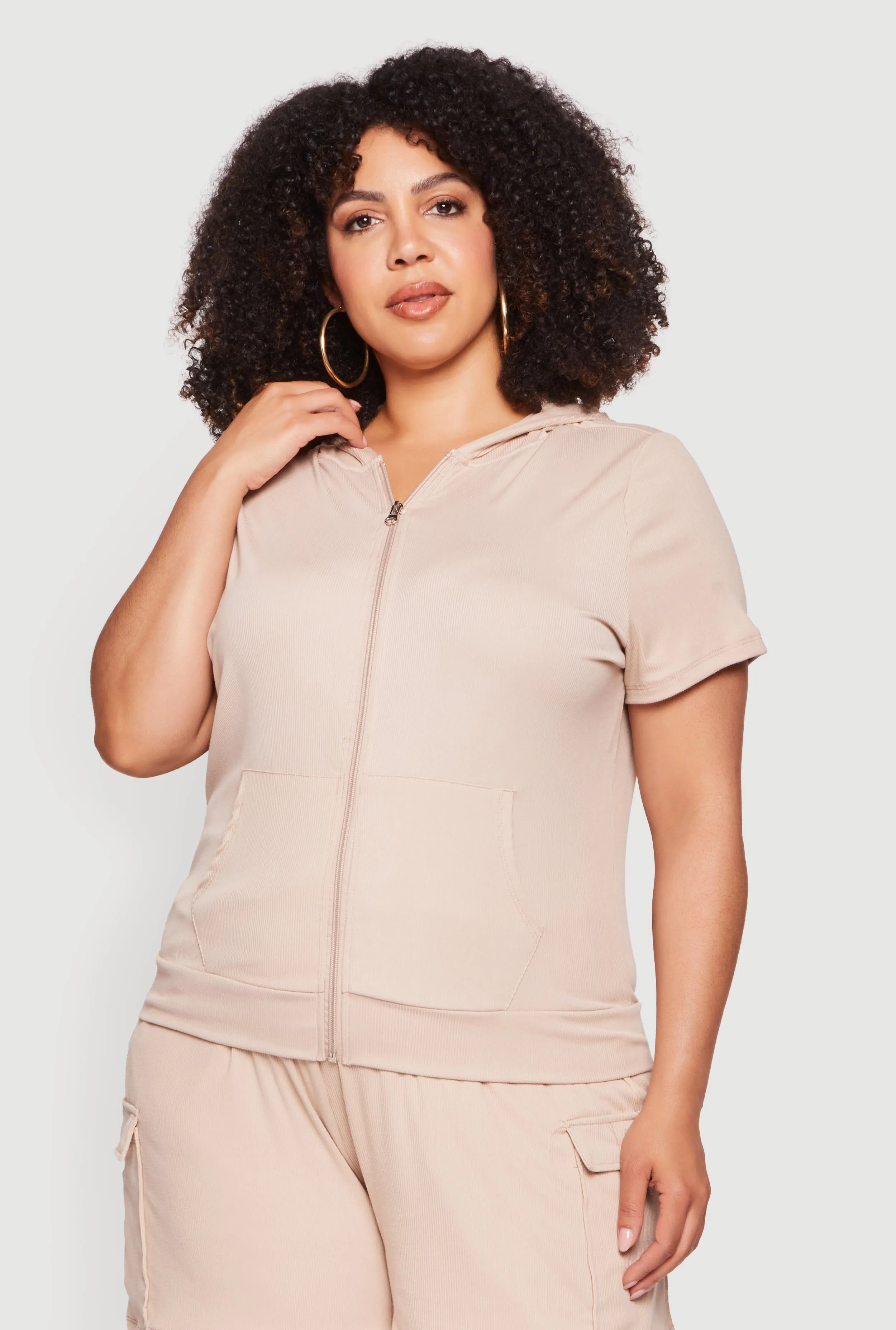 Plus Size Zip Front Short Sleeve Hoodie sold by Rainbow product image thumbnail 3