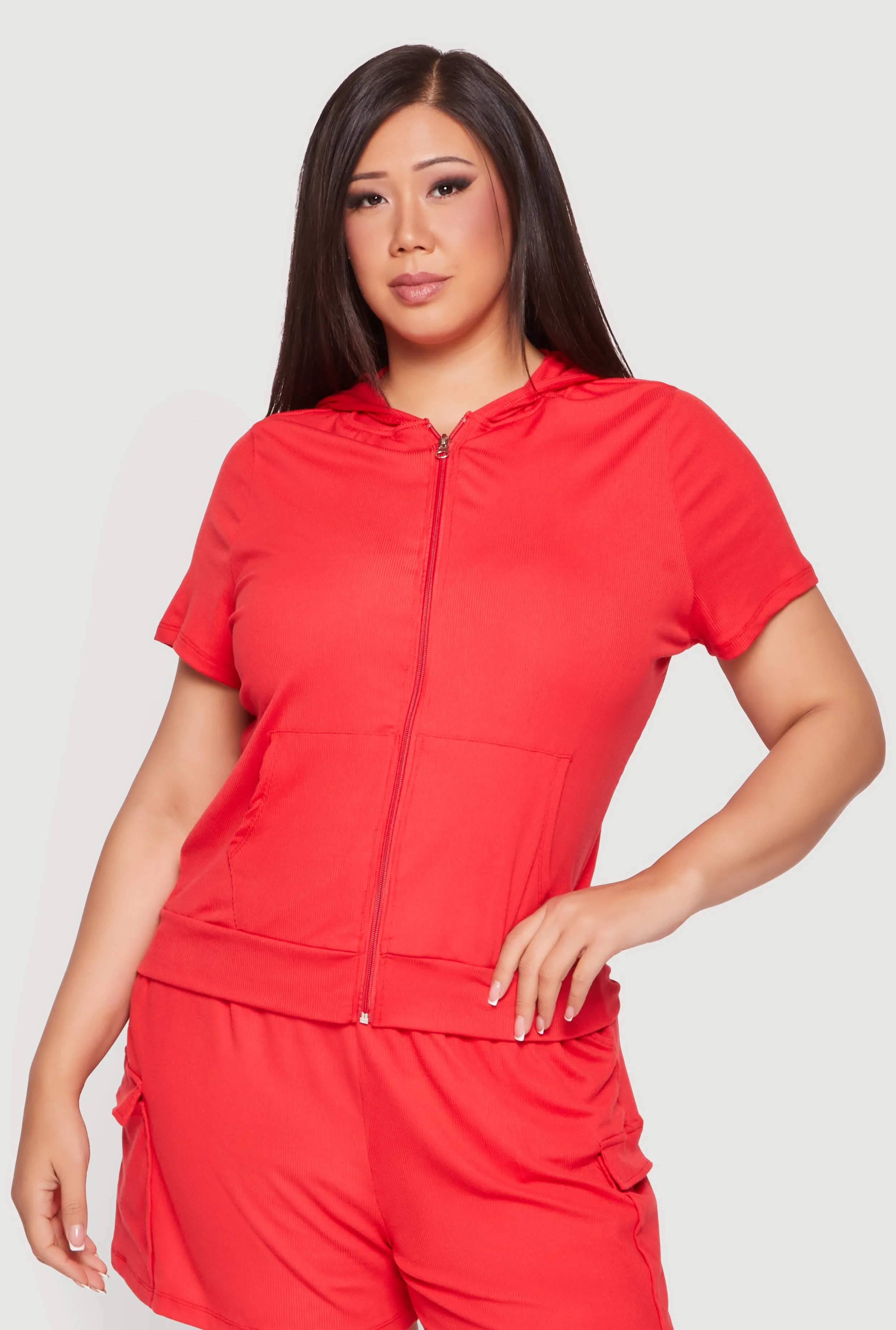 Plus Size Zip Front Short Sleeve Hoodie sold by Rainbow product image thumbnail 2