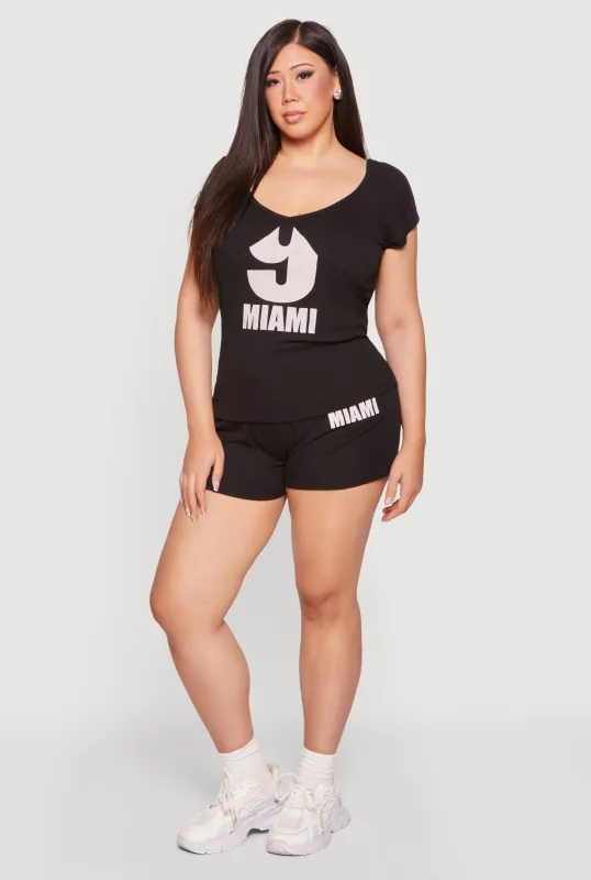 Plus Size 9 Miami Graphic Ribbed Knit Shorts made by Rainbow