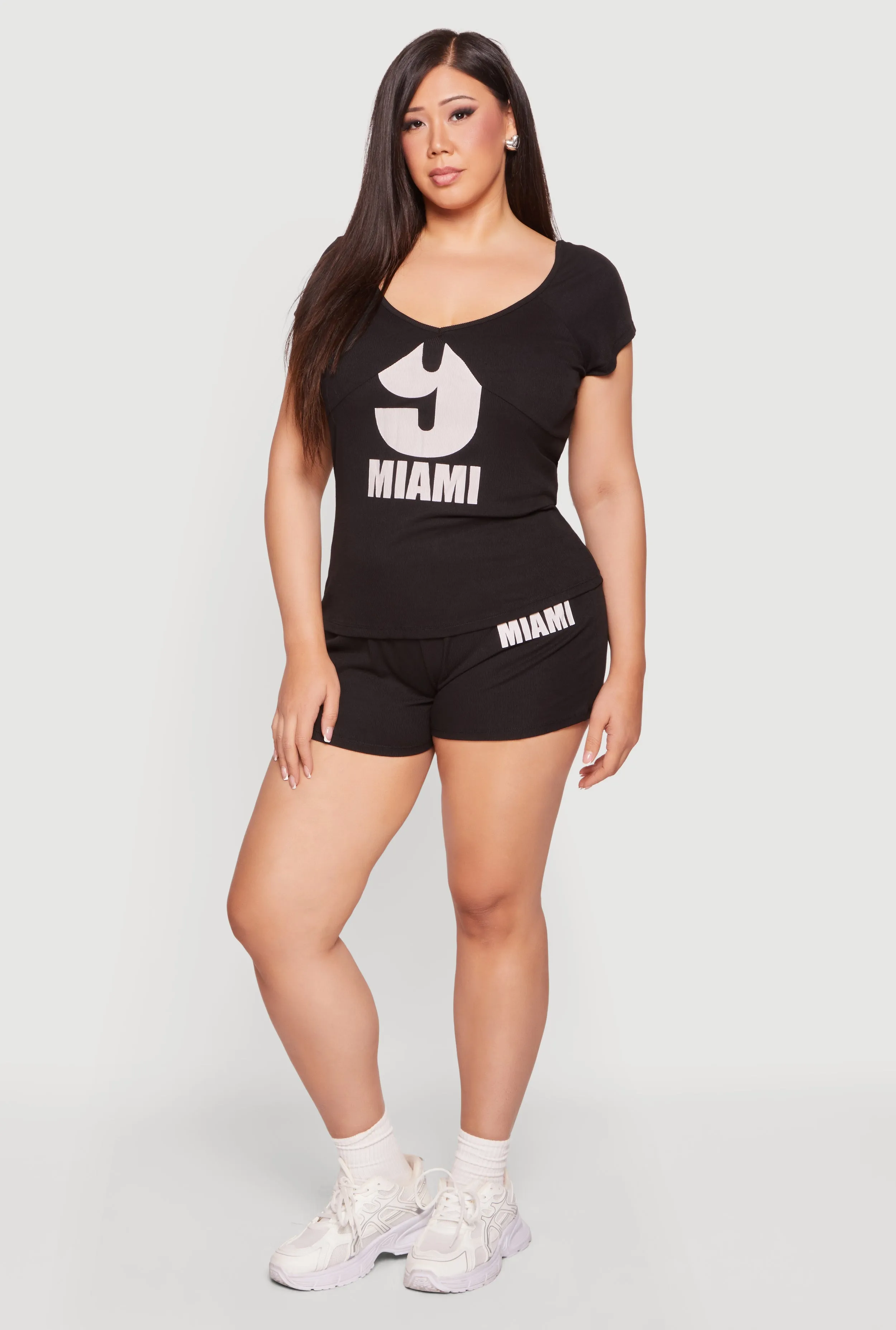 Plus Size 9 Miami Graphic Ribbed Knit Shorts sold by Rainbow