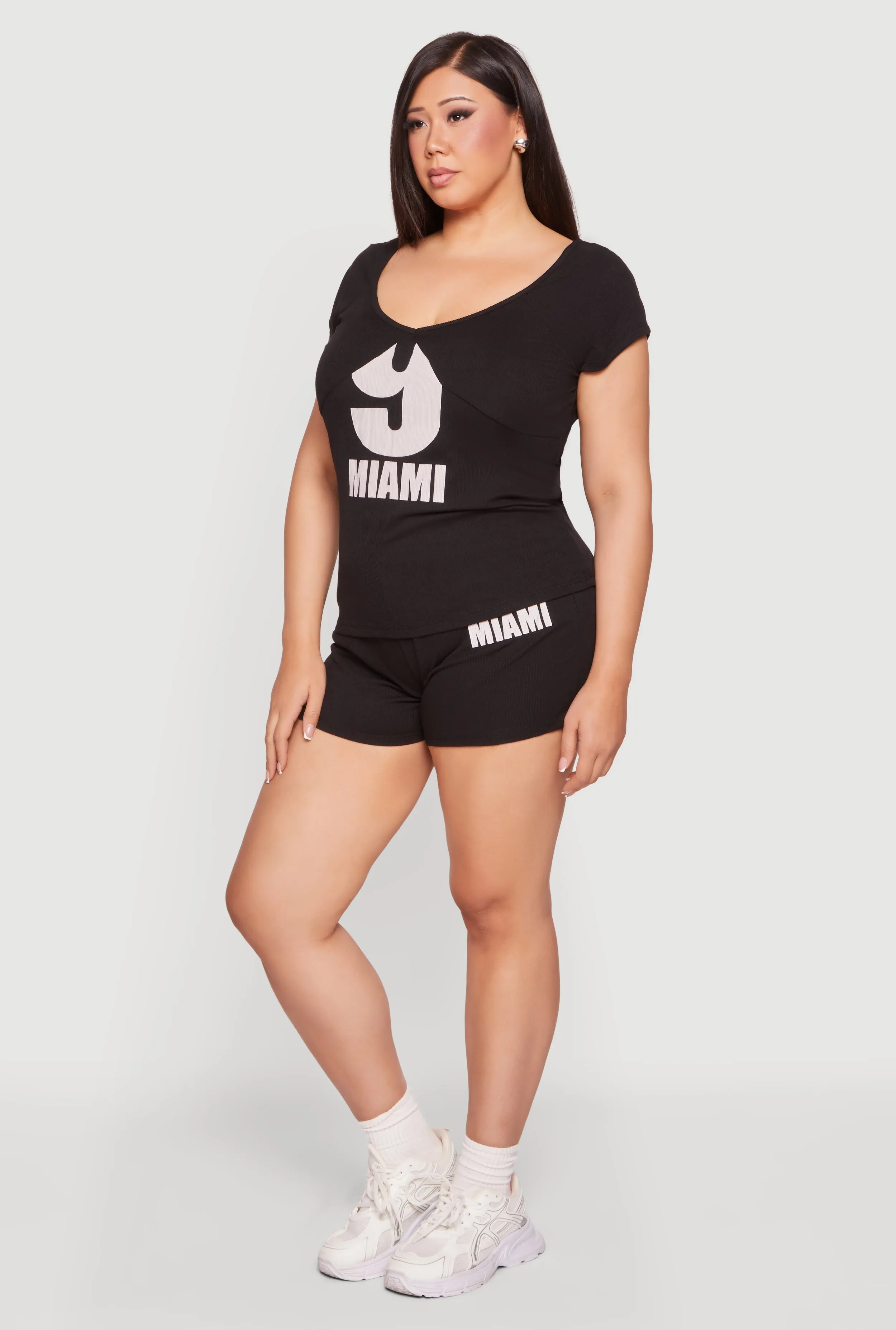 Plus Size 9 Miami Graphic Ribbed Knit Shorts sold by Rainbow product image thumbnail 2