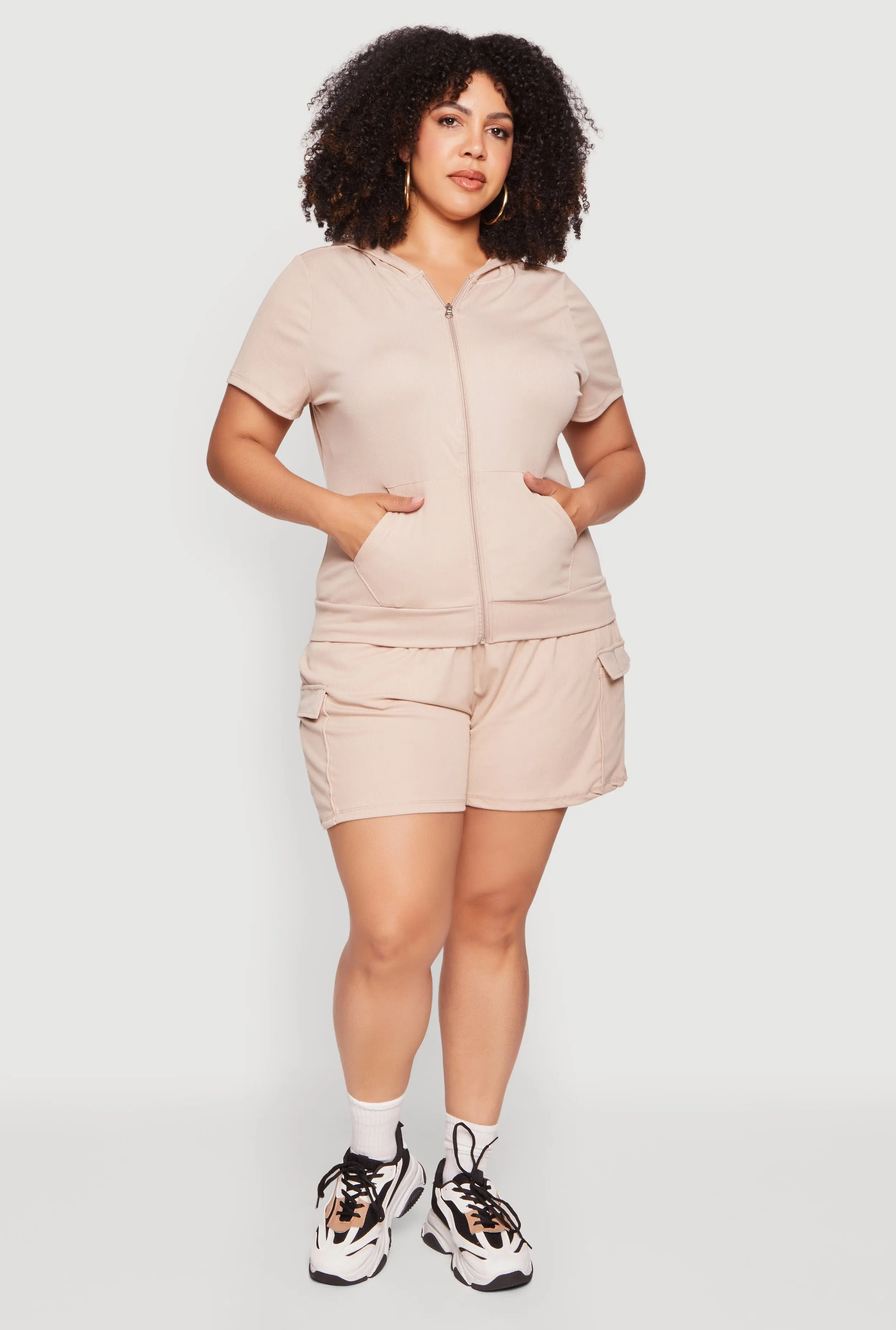 Plus Size Zip Front Short Sleeve Hoodie sold by Rainbow product image thumbnail 2