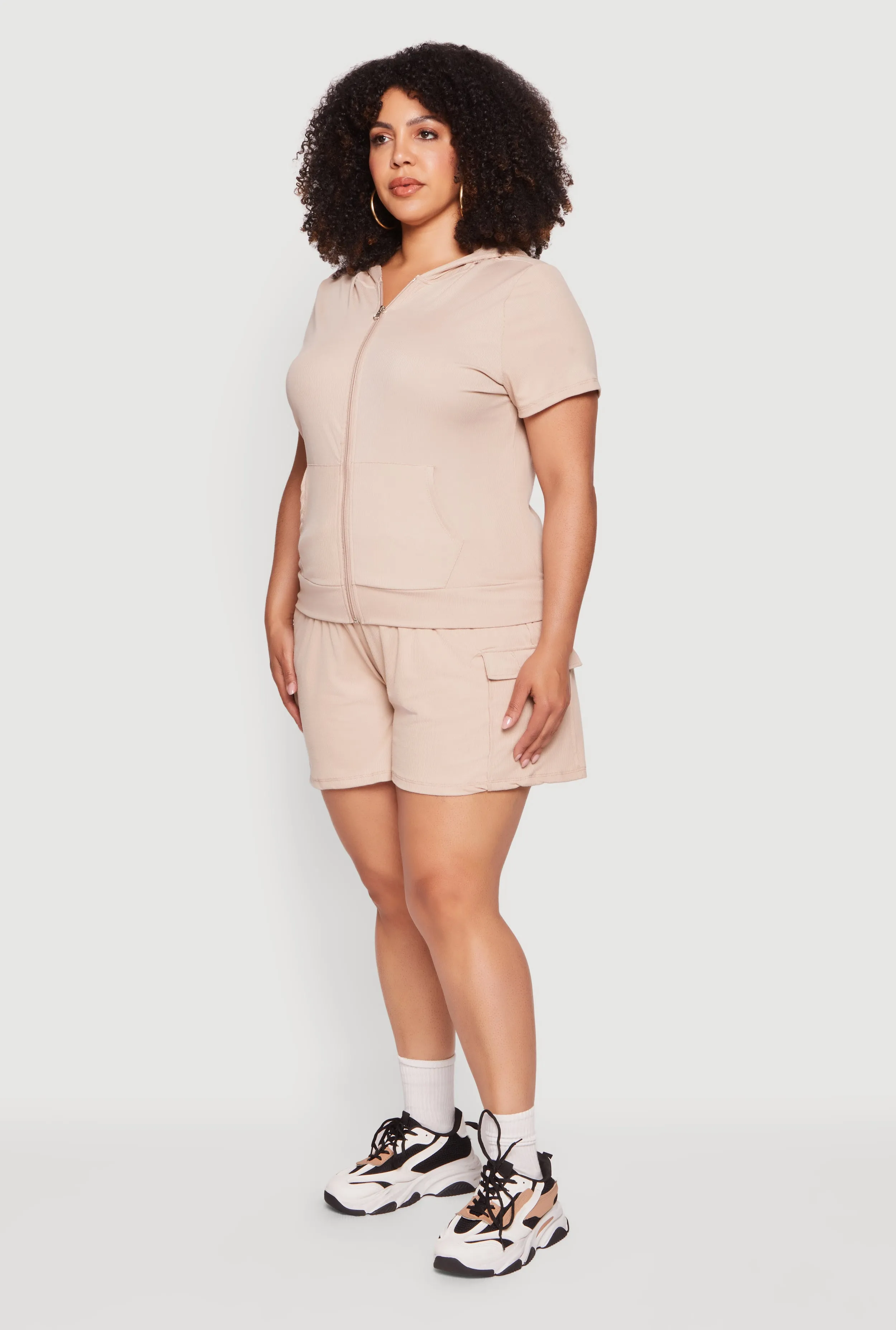 Plus Size Zip Front Short Sleeve Hoodie sold by Rainbow product image thumbnail 3