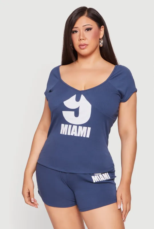 Plus Size 9 Miami Graphic Ribbed Knit Tee made by Rainbow
