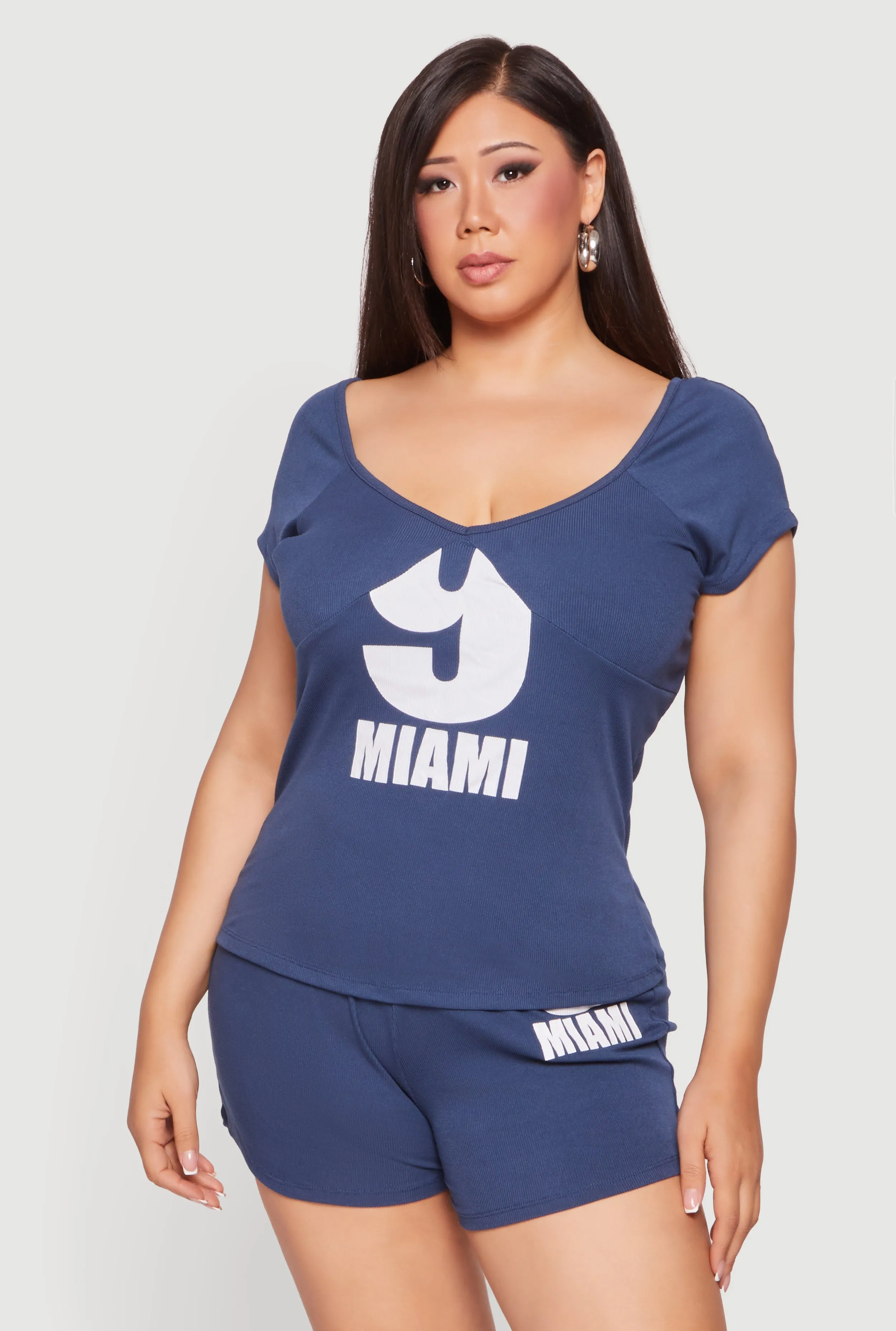 Plus Size 9 Miami Graphic Ribbed Knit Tee sold by Rainbow