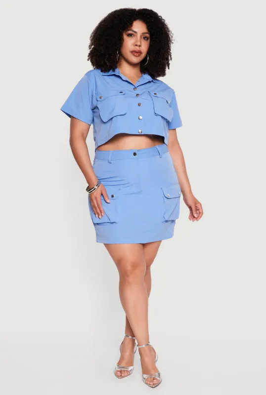 Plus Size Nylon Cargo Pocket Mini Skirt made by Rainbow