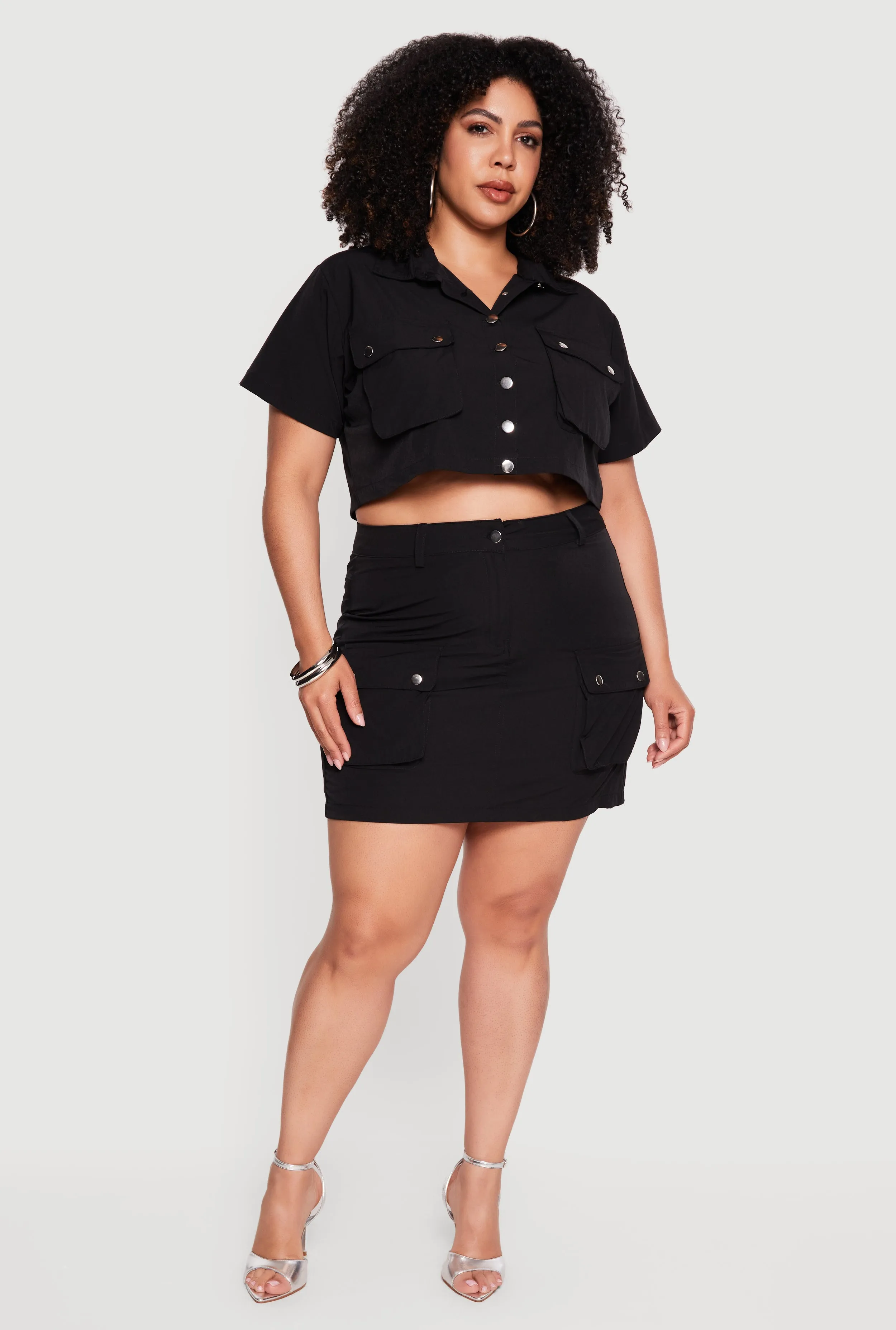 Plus Size Nylon Cargo Pocket Mini Skirt sold by Rainbow product image thumbnail 2