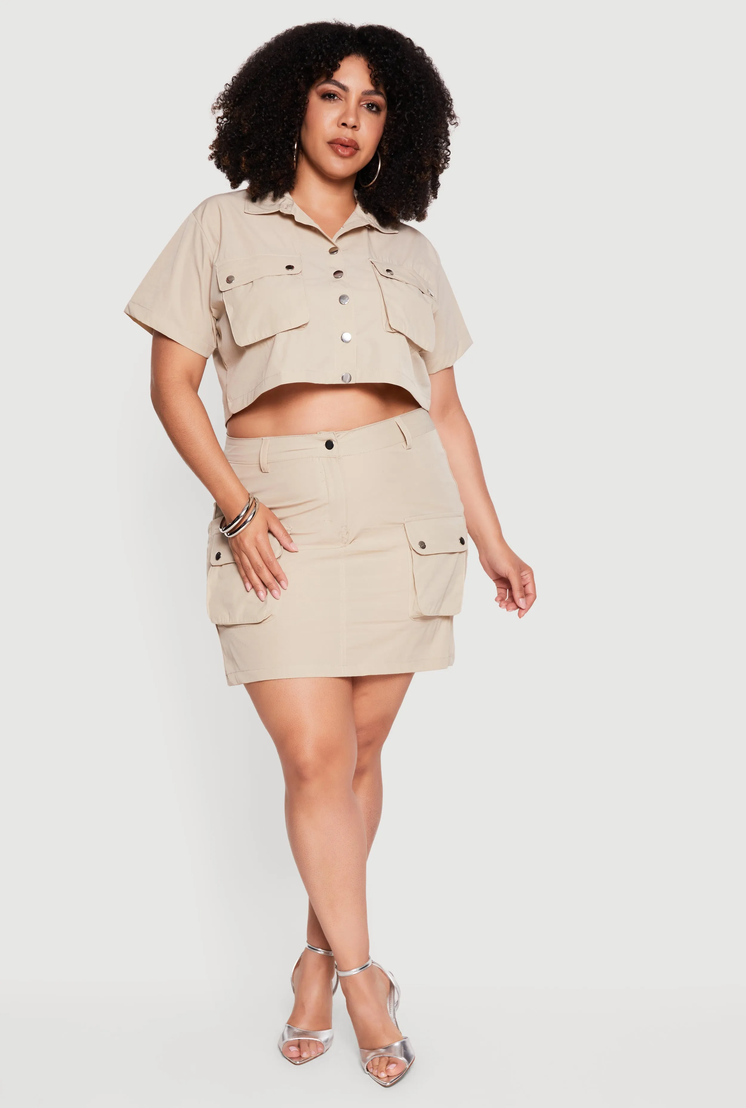 Plus Size Nylon Cargo Pocket Mini Skirt sold by Rainbow product image thumbnail 4