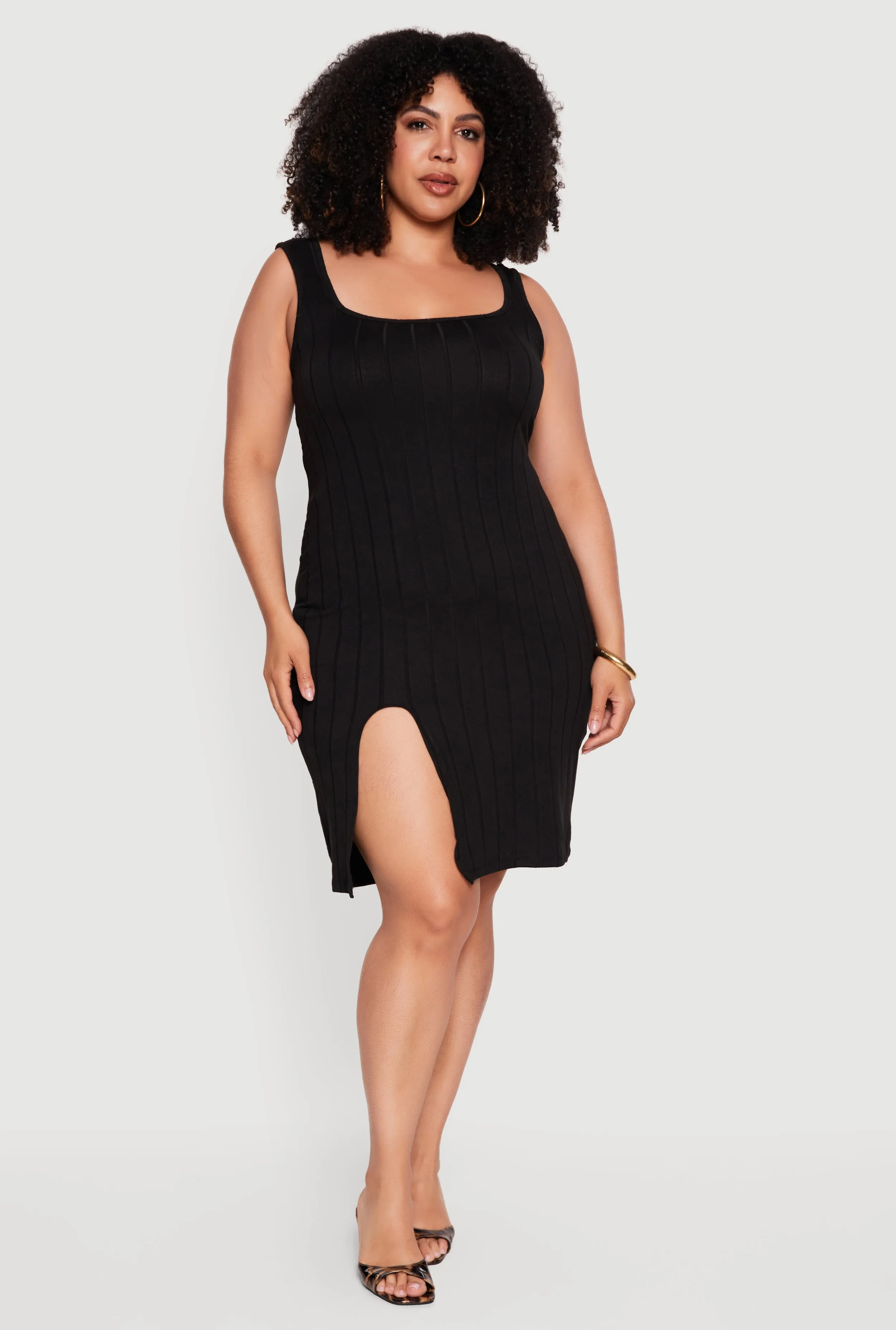 Plus Size Ribbed Knit Tank Mini Dress with Thigh Slit sold by Rainbow product image thumbnail 3