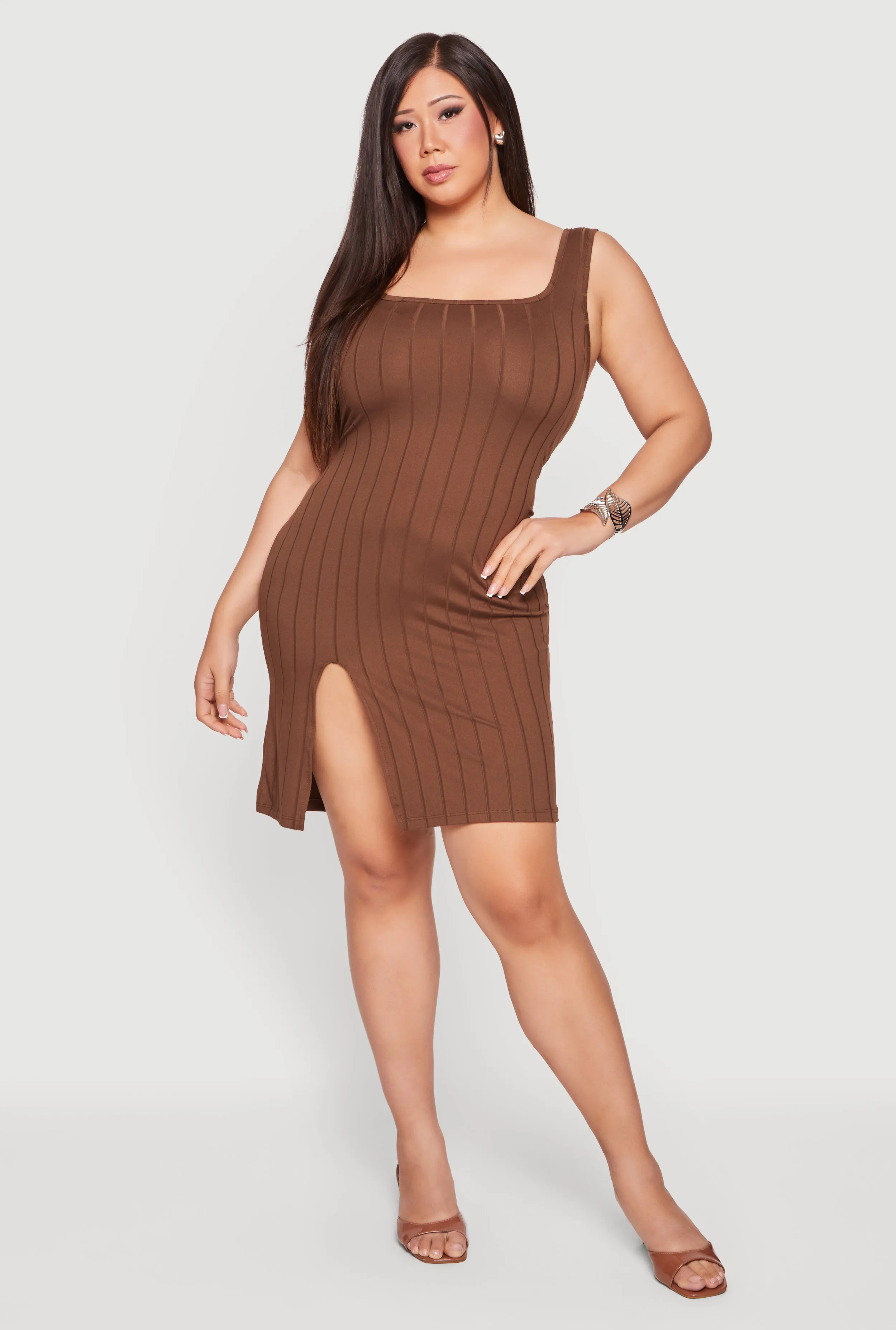 Plus Size Ribbed Knit Tank Mini Dress with Thigh Slit sold by Rainbow product image thumbnail 2