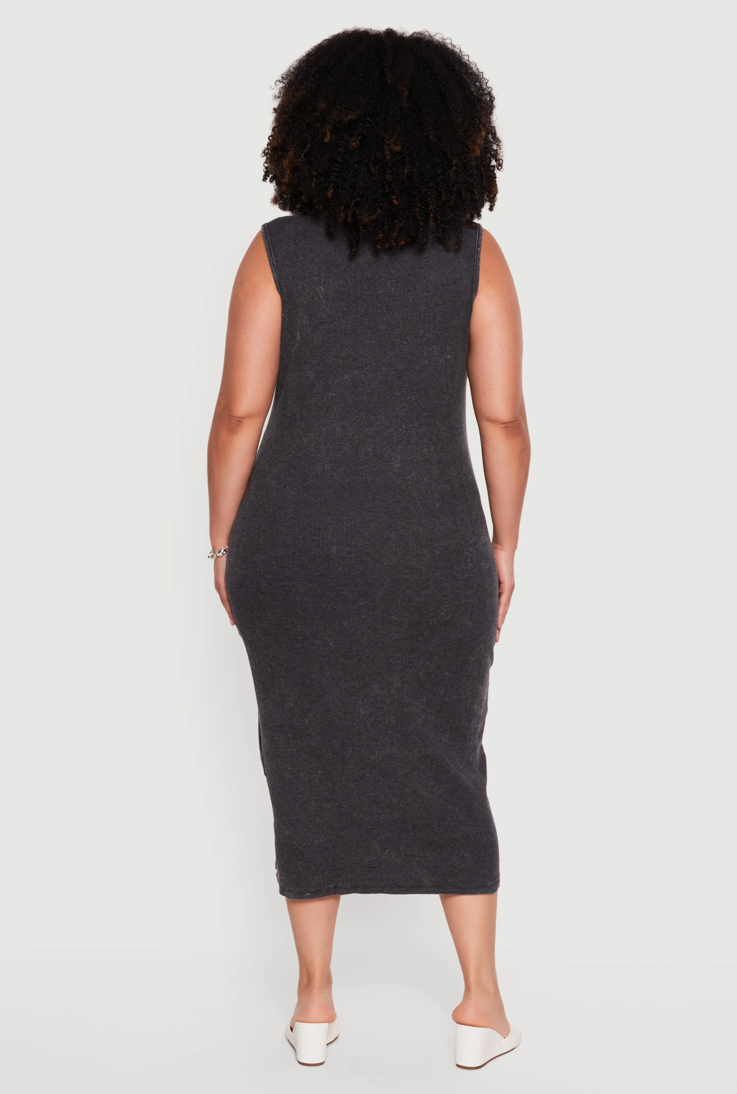 Plus Size Acid Wash Ribbed Knit Tank Midi Dress sold by Rainbow product image thumbnail 3