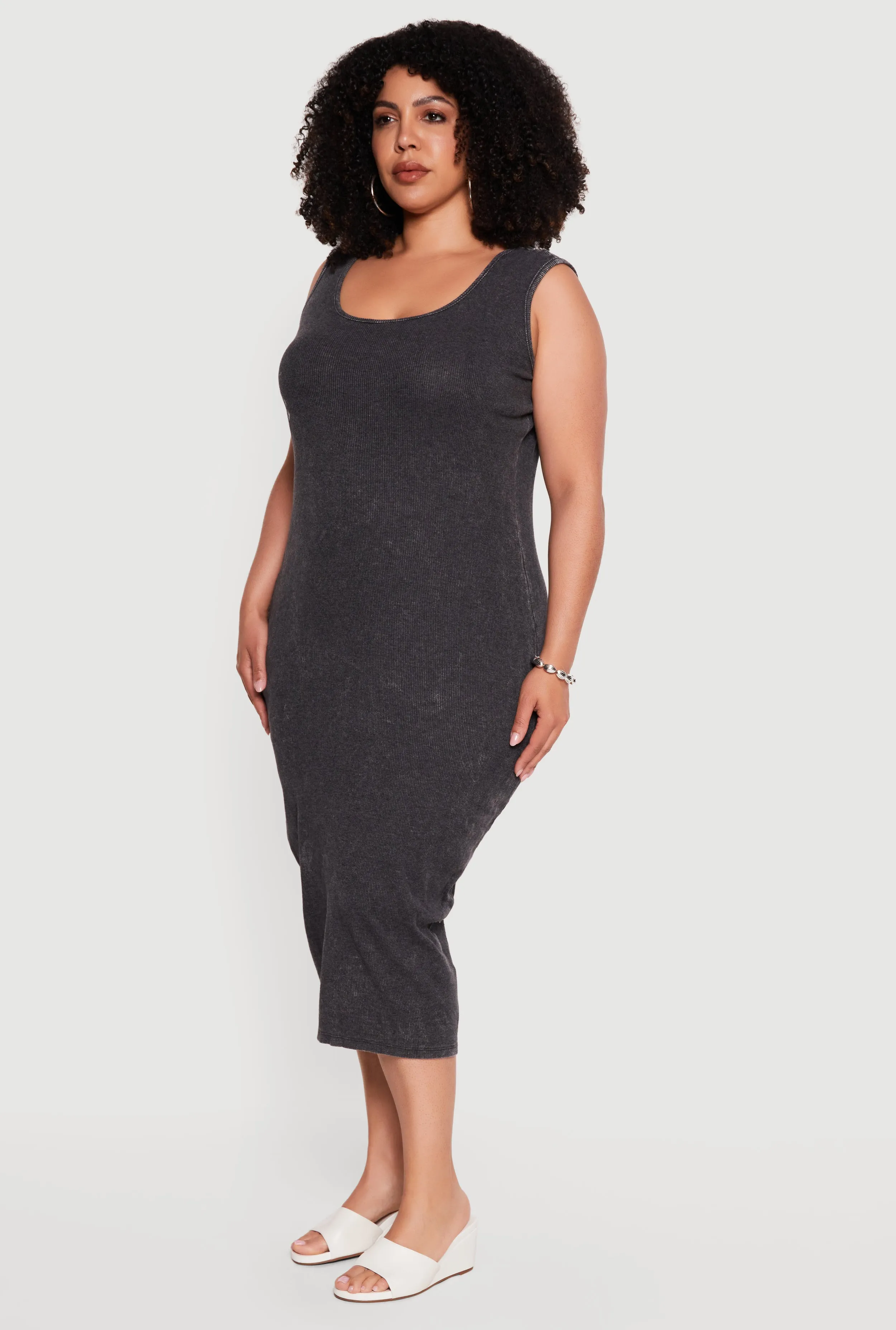 Plus Size Acid Wash Ribbed Knit Tank Midi Dress sold by Rainbow product image thumbnail 2