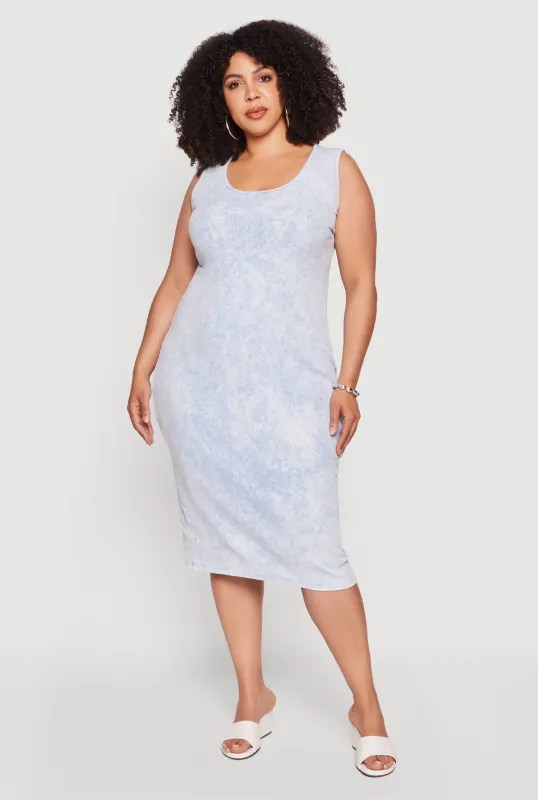 Plus Size Acid Wash Ribbed Knit Tank Midi Dress made by Rainbow