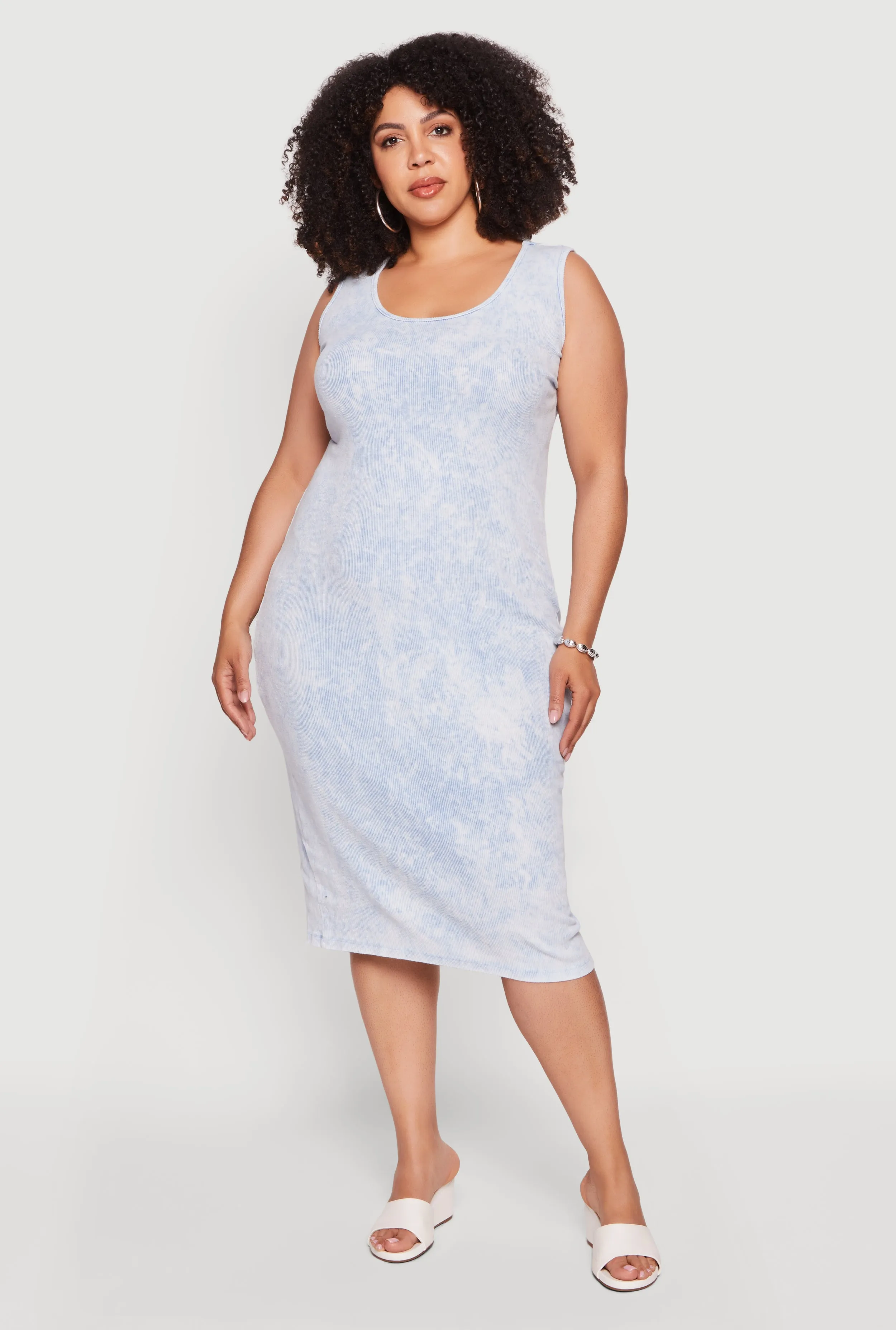 Plus Size Acid Wash Ribbed Knit Tank Midi Dress sold by Rainbow