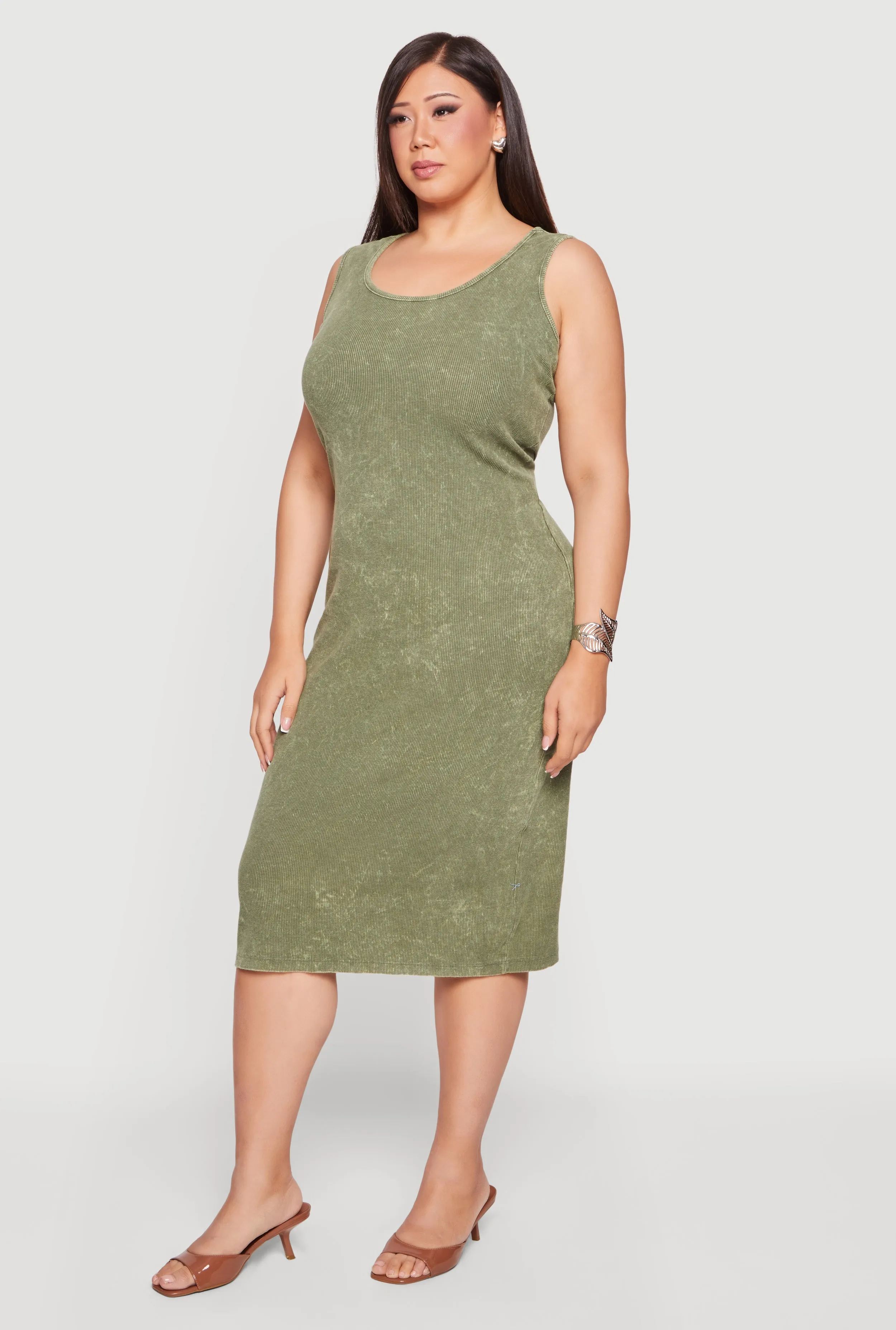 Plus Size Acid Wash Ribbed Knit Tank Midi Dress sold by Rainbow product image thumbnail 2