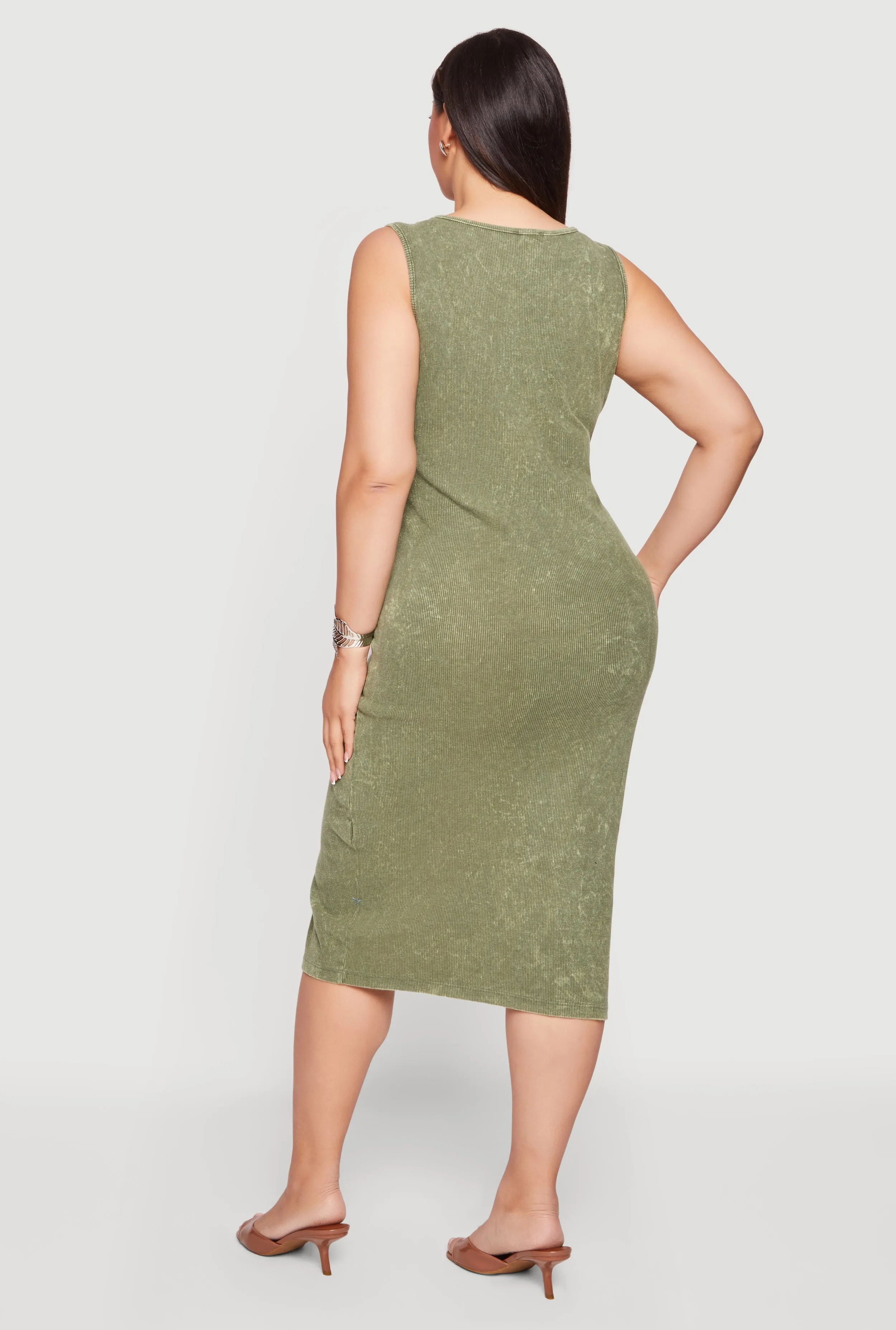 Plus Size Acid Wash Ribbed Knit Tank Midi Dress sold by Rainbow product image thumbnail 3