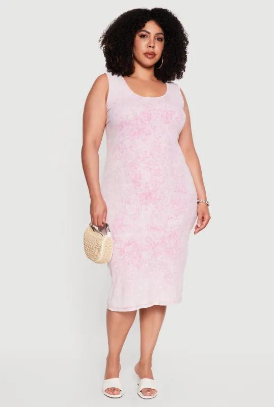 Plus Size Acid Wash Ribbed Knit Tank Midi Dress made by Rainbow