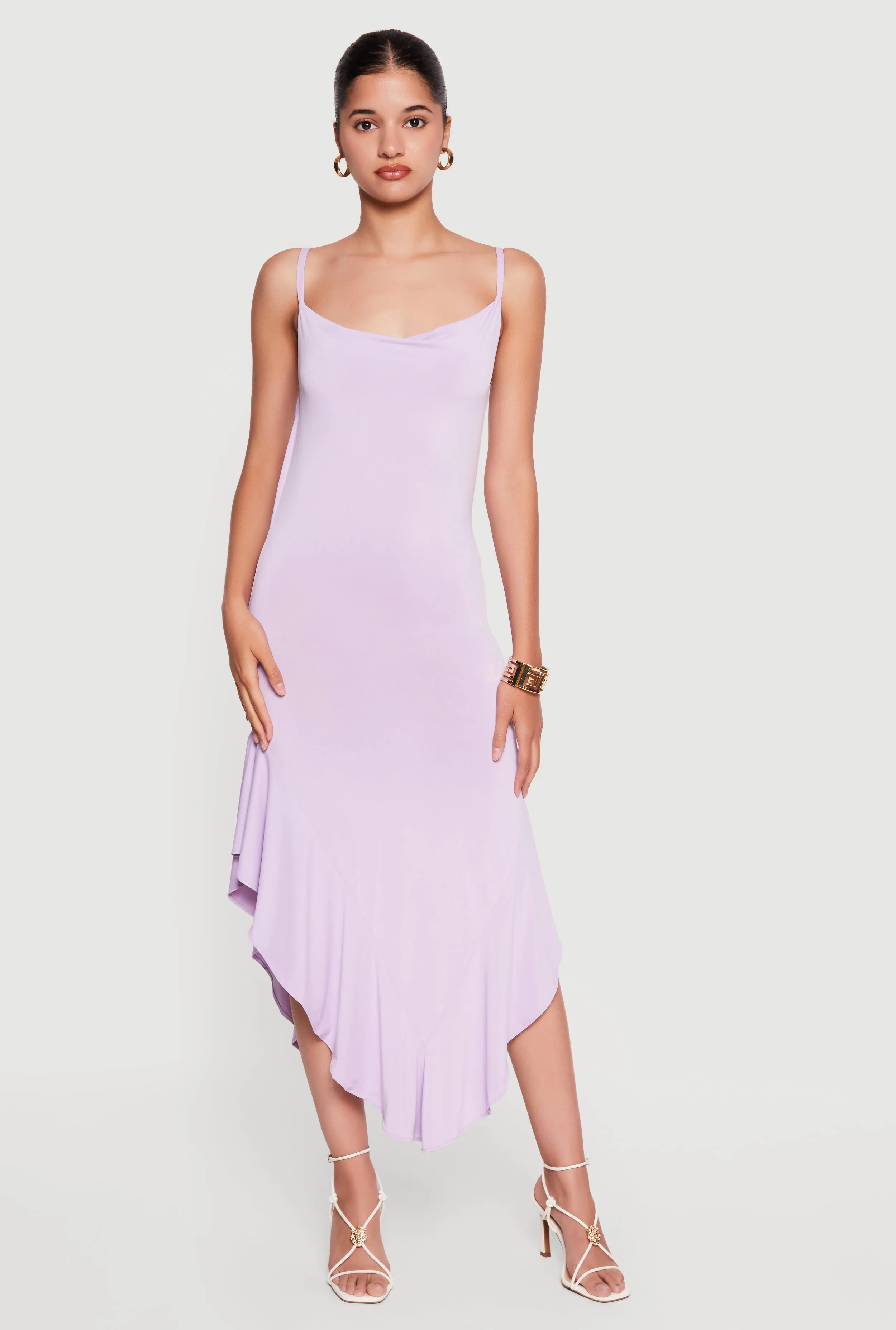 Cowl Neck Asymmetrical Ruffle Hem Maxi Dress sold by Rainbow product image thumbnail 4