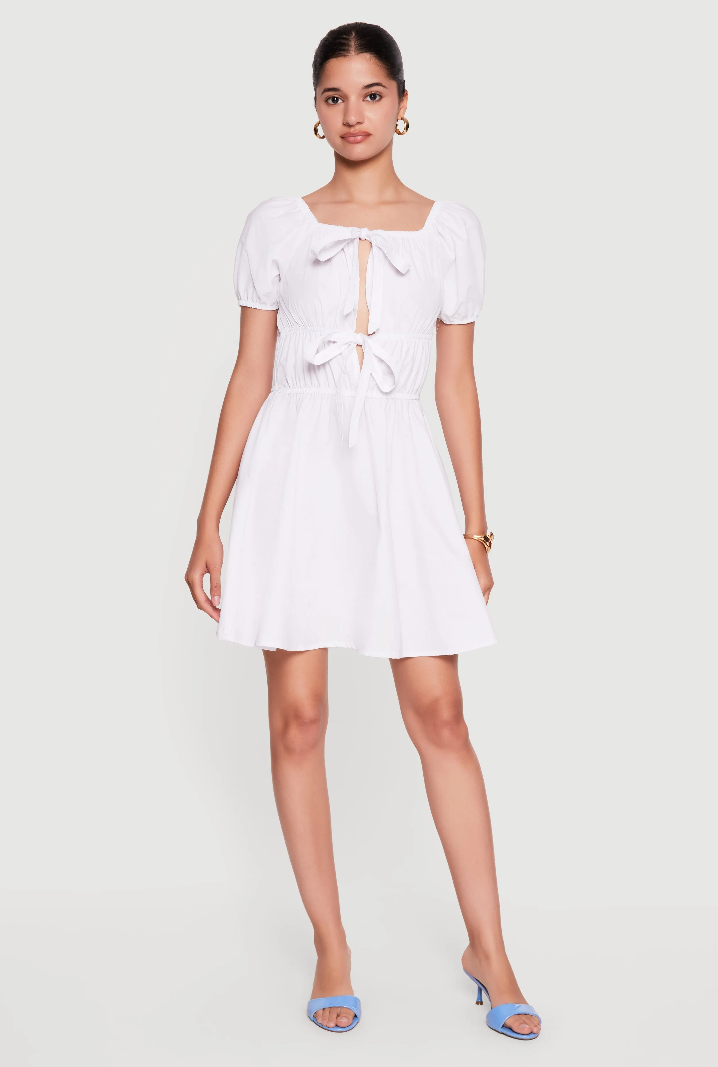Cutout Tie Front Puff Sleeve Mini Dress sold by Rainbow product image thumbnail 2