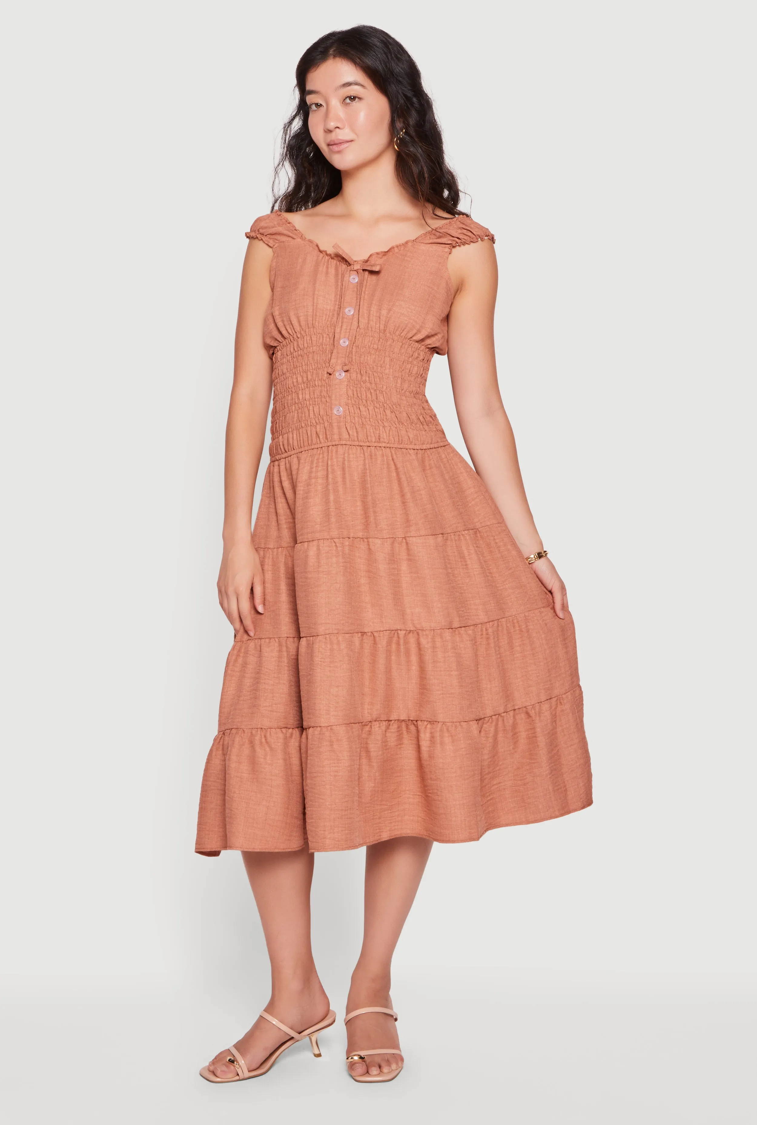 Smocked Tiered Midi Dress sold by Rainbow product image thumbnail 4