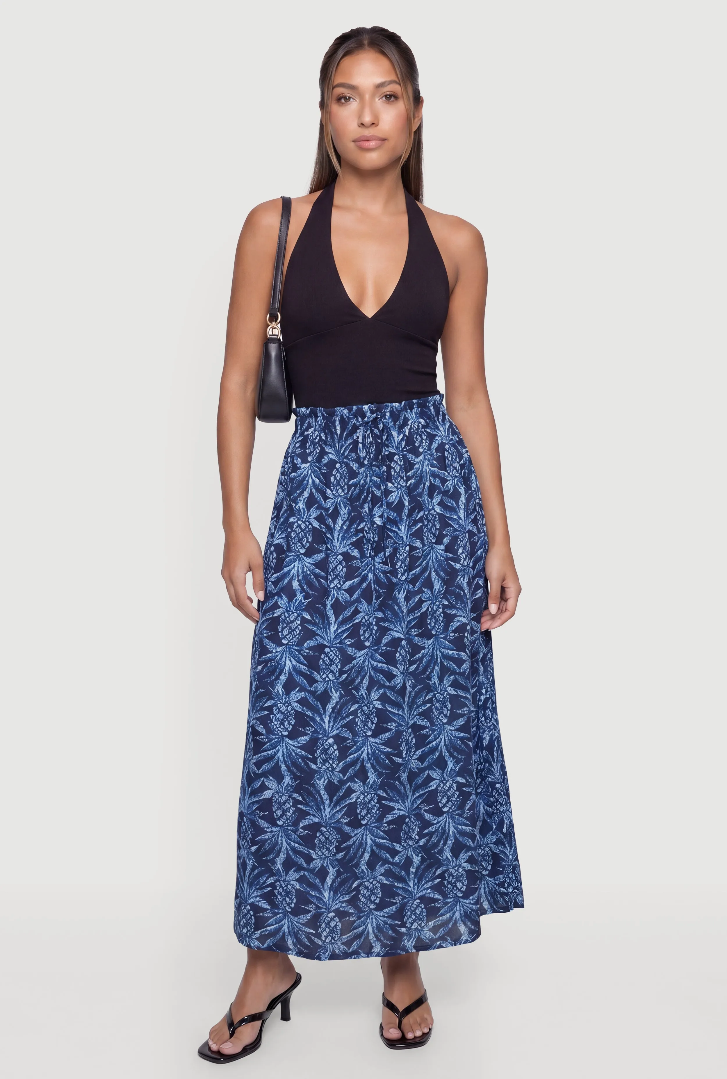 Pineapple Print Smocked Waist Maxi Skirt sold by Rainbow