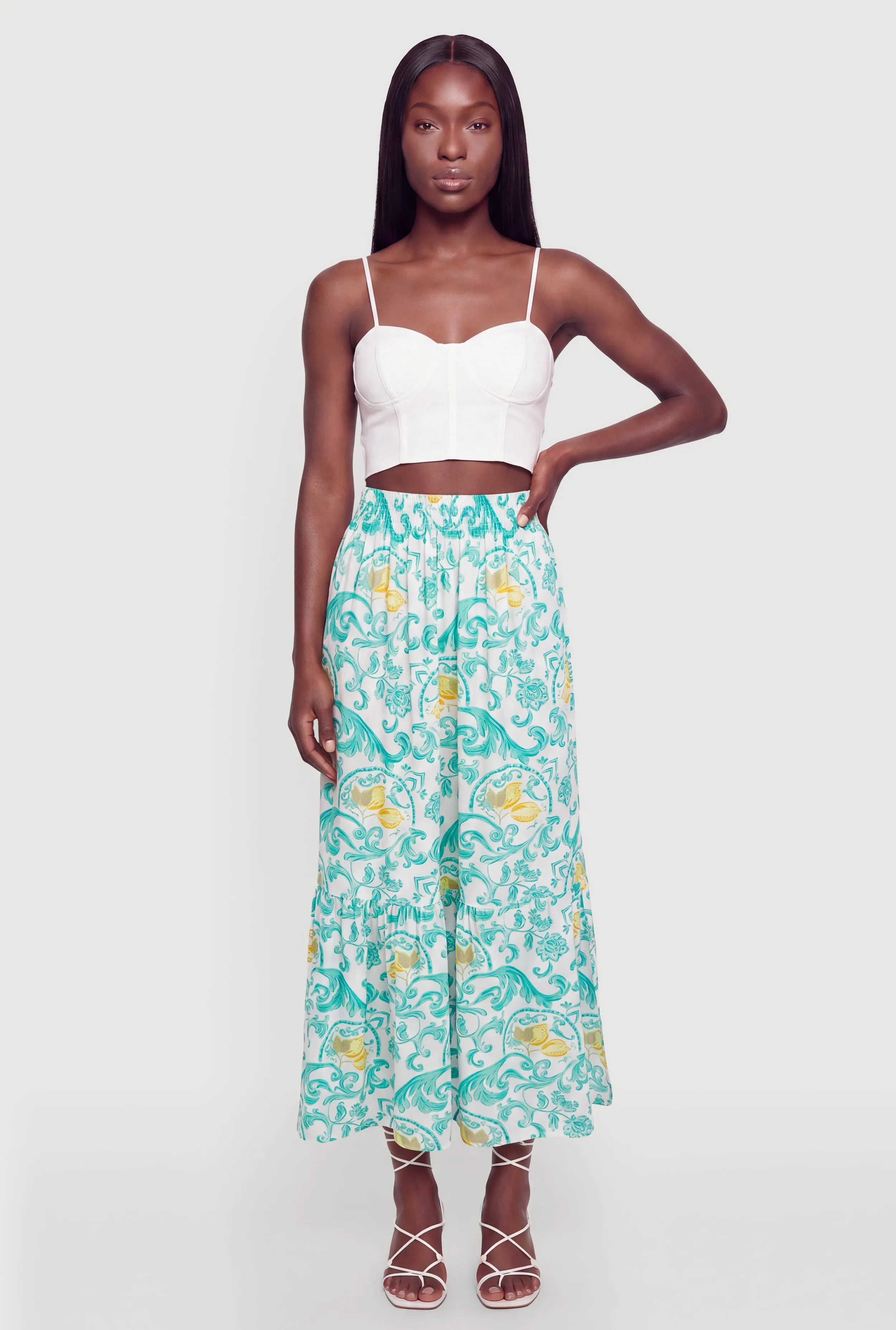Lemon Print Side Slit Tiered Ruffle Hem Skirt sold by Rainbow product image thumbnail 2