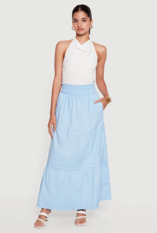Poplin Ruffle Tiered Maxi Skirt made by Rainbow