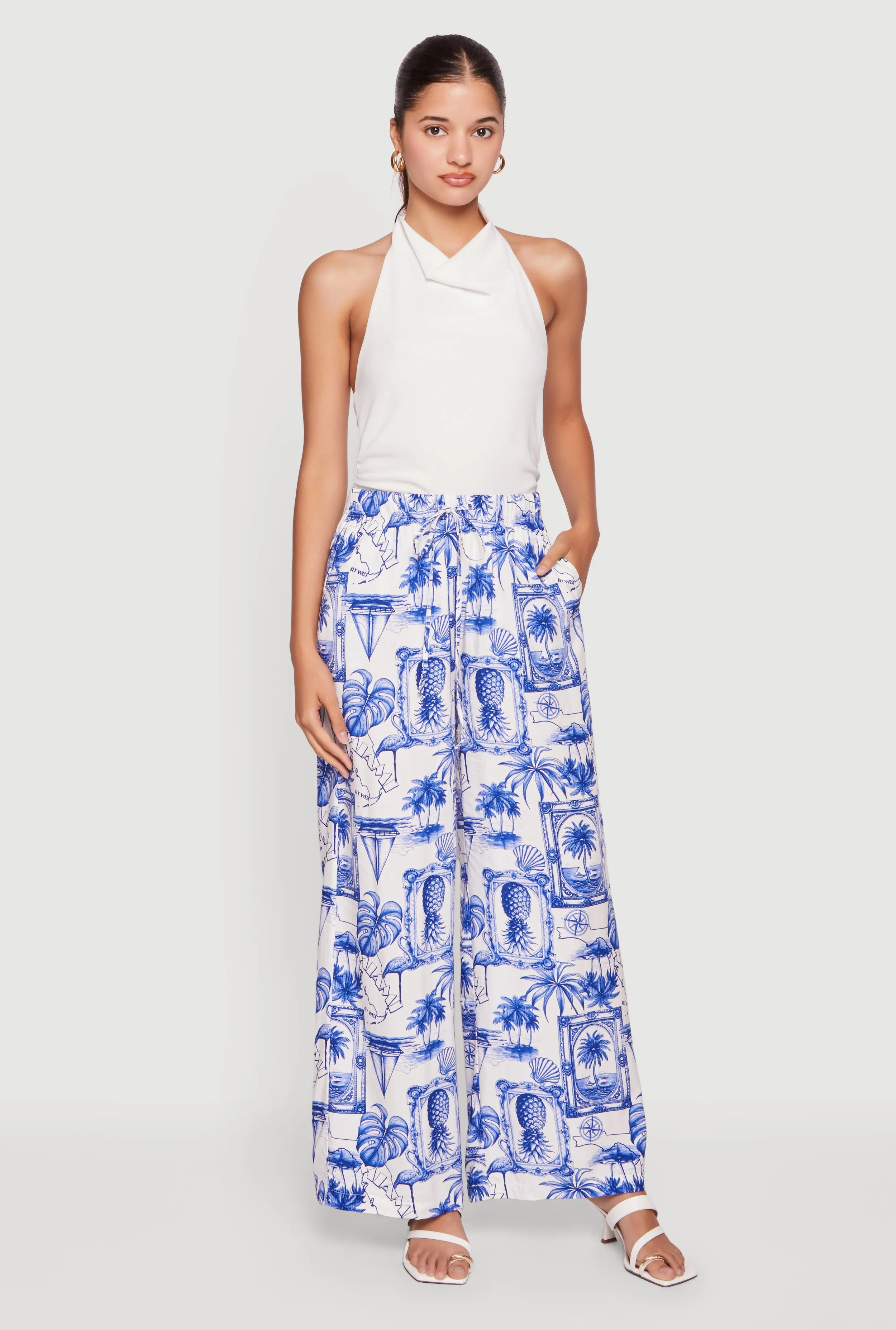Pineapple Tropical Print Palazzo Pants sold by Rainbow