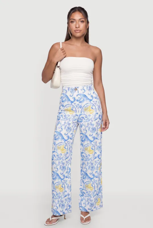 Lemon Print High Waisted Wide Leg Pants made by Rainbow