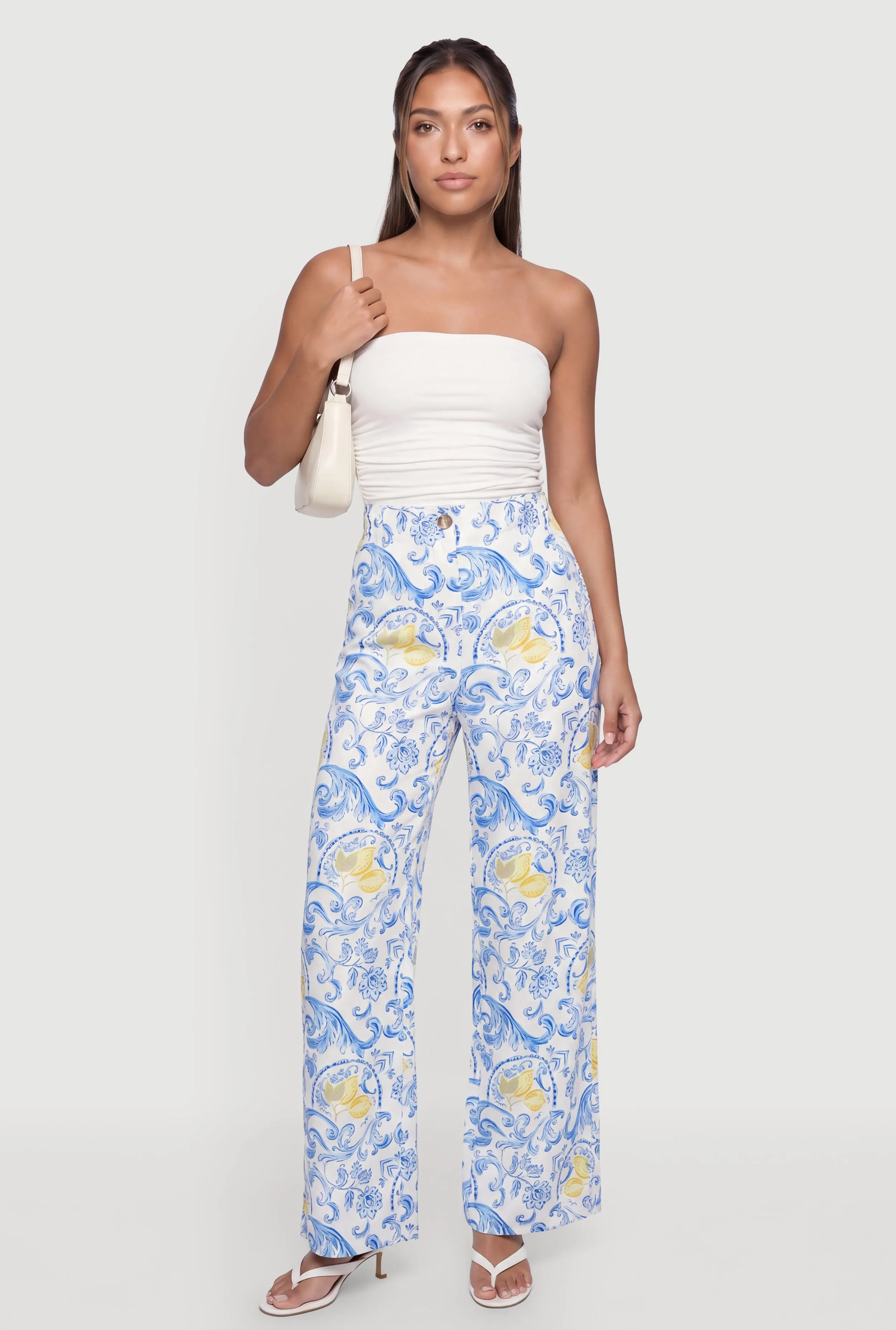 Lemon Print High Waisted Wide Leg Pants sold by Rainbow