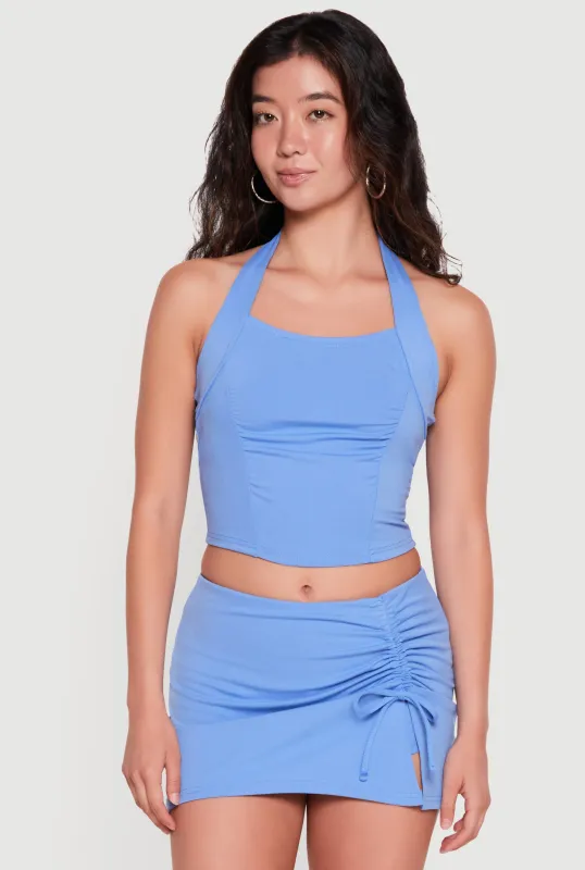 Ruched Front Cropped Halter Top made by Rainbow