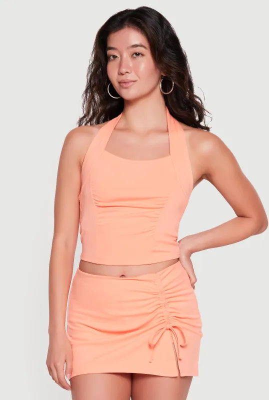 Ruched Front Cropped Halter Top made by Rainbow