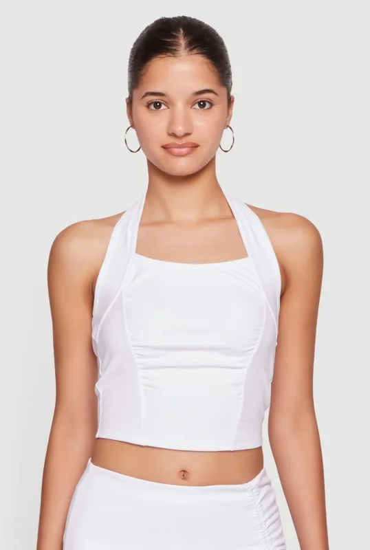 Ruched Front Cropped Halter Top made by Rainbow