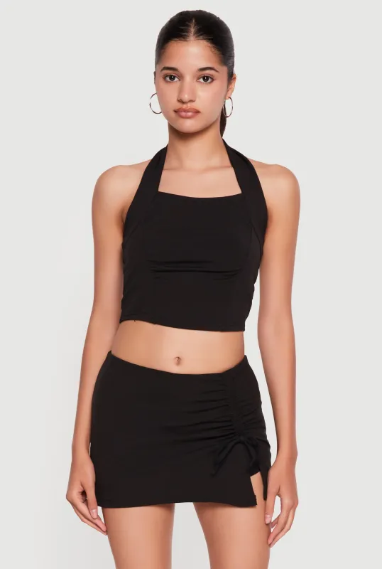 Ruched Front Cropped Halter Top made by Rainbow