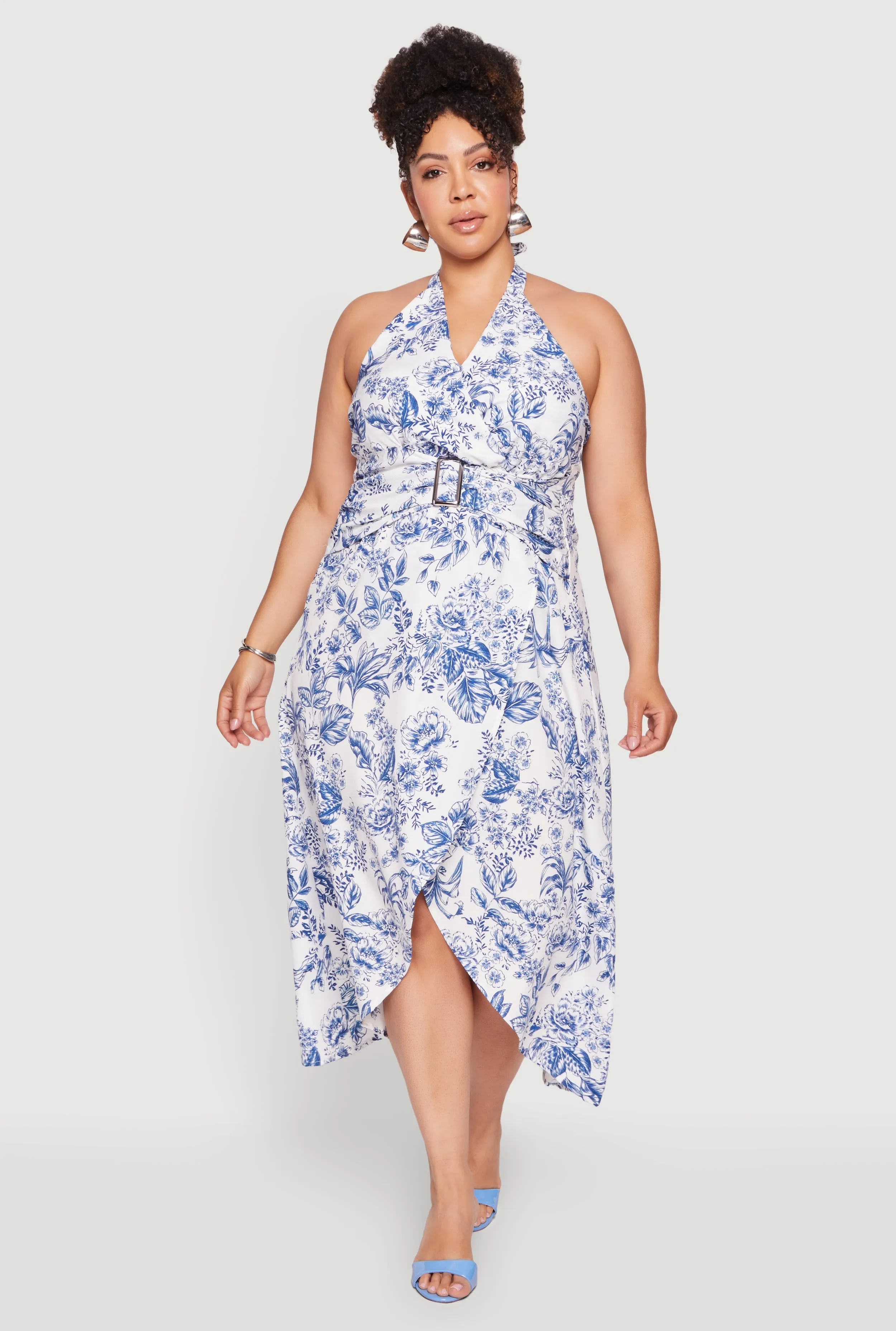 Plus Size Floral Print Buckle Waist Detail Midi Dress sold by Rainbow