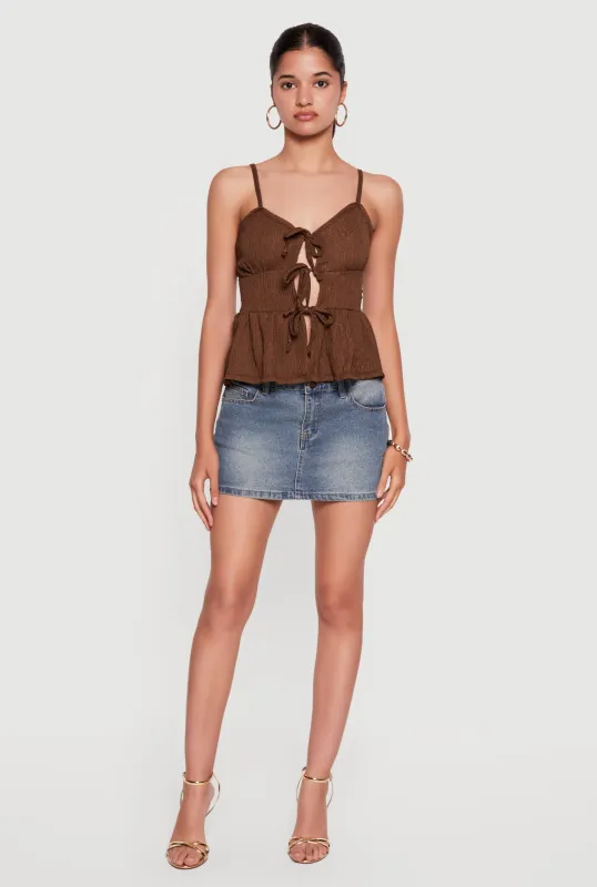 Sleeveless Tie Front Keyhole Detail Peplum Top made by Rainbow