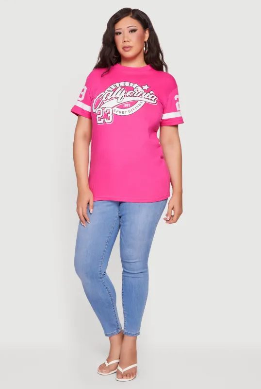 Plus Size California 23 Graphic Varsity Tee made by Rainbow