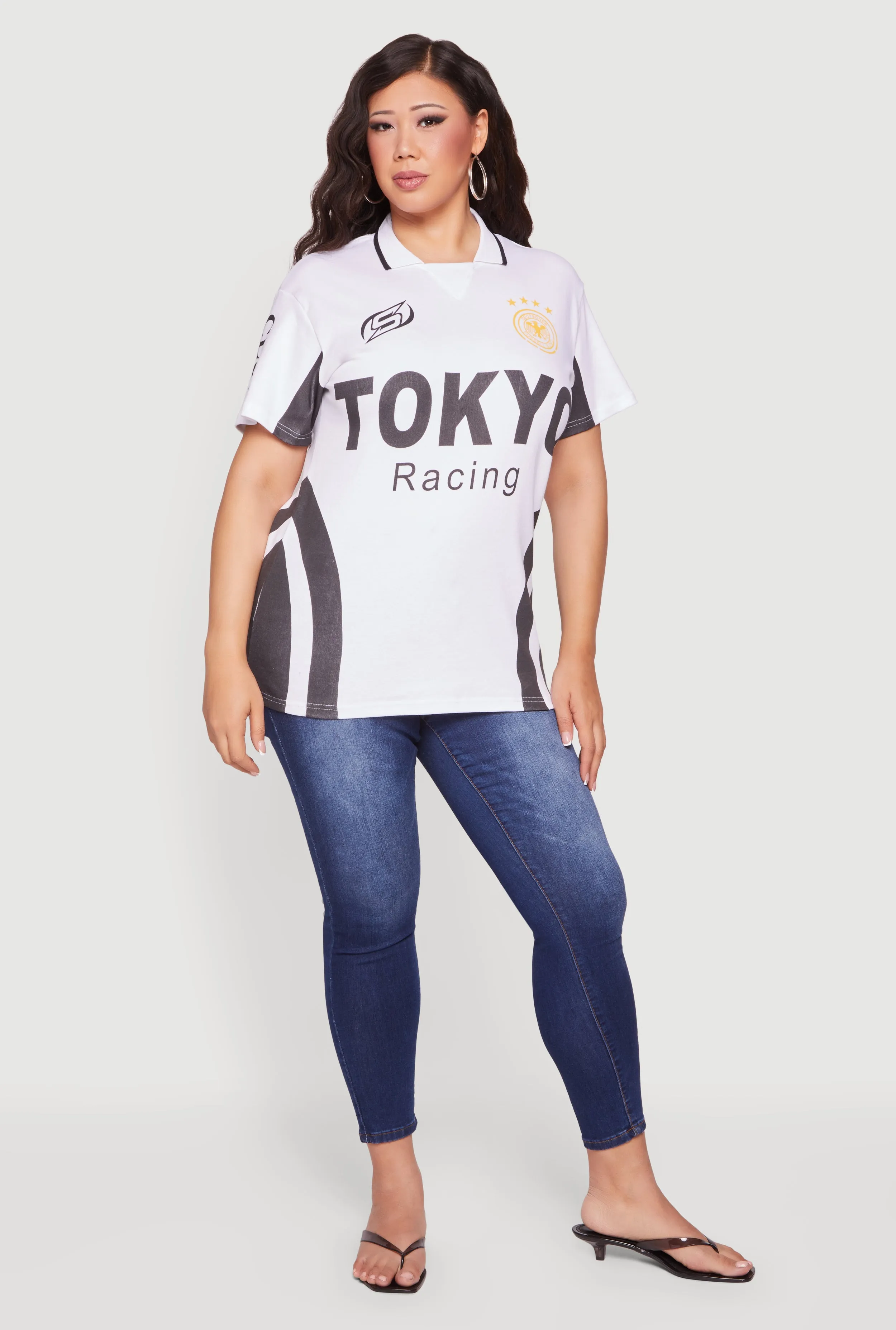 Plus Size Color Blocked Tokyo Racing Graphic Polo Top sold by Rainbow product image thumbnail 3