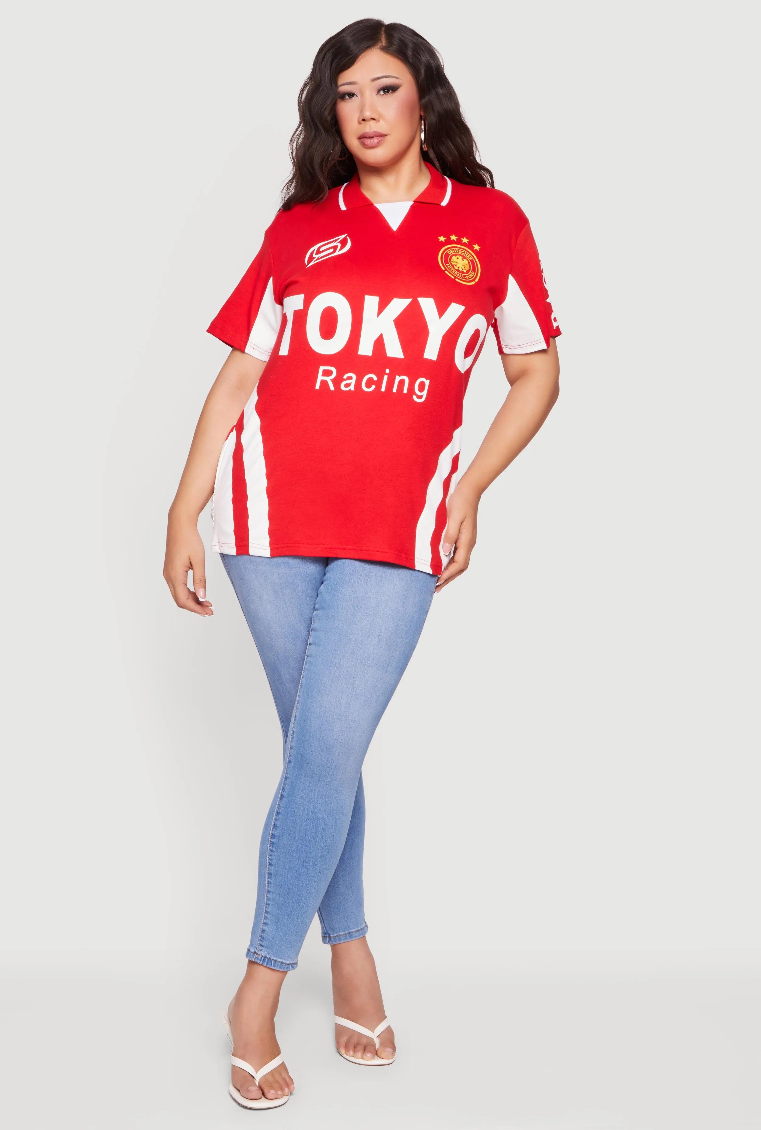 Plus Size Color Blocked Tokyo Racing Graphic Polo Top sold by Rainbow